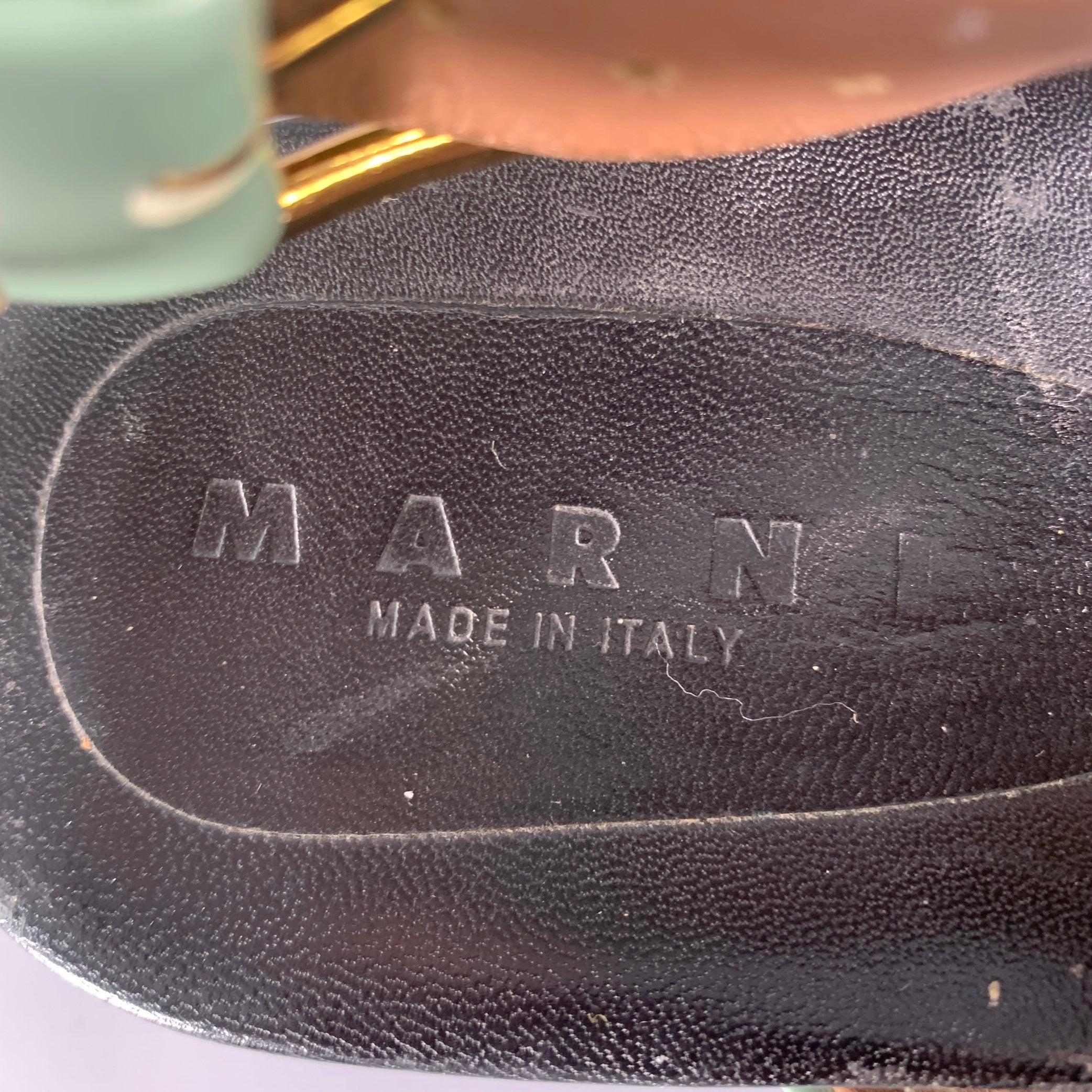 MARNI Size 7 Green Black Strap Chunky Sole Sandals For Sale 2