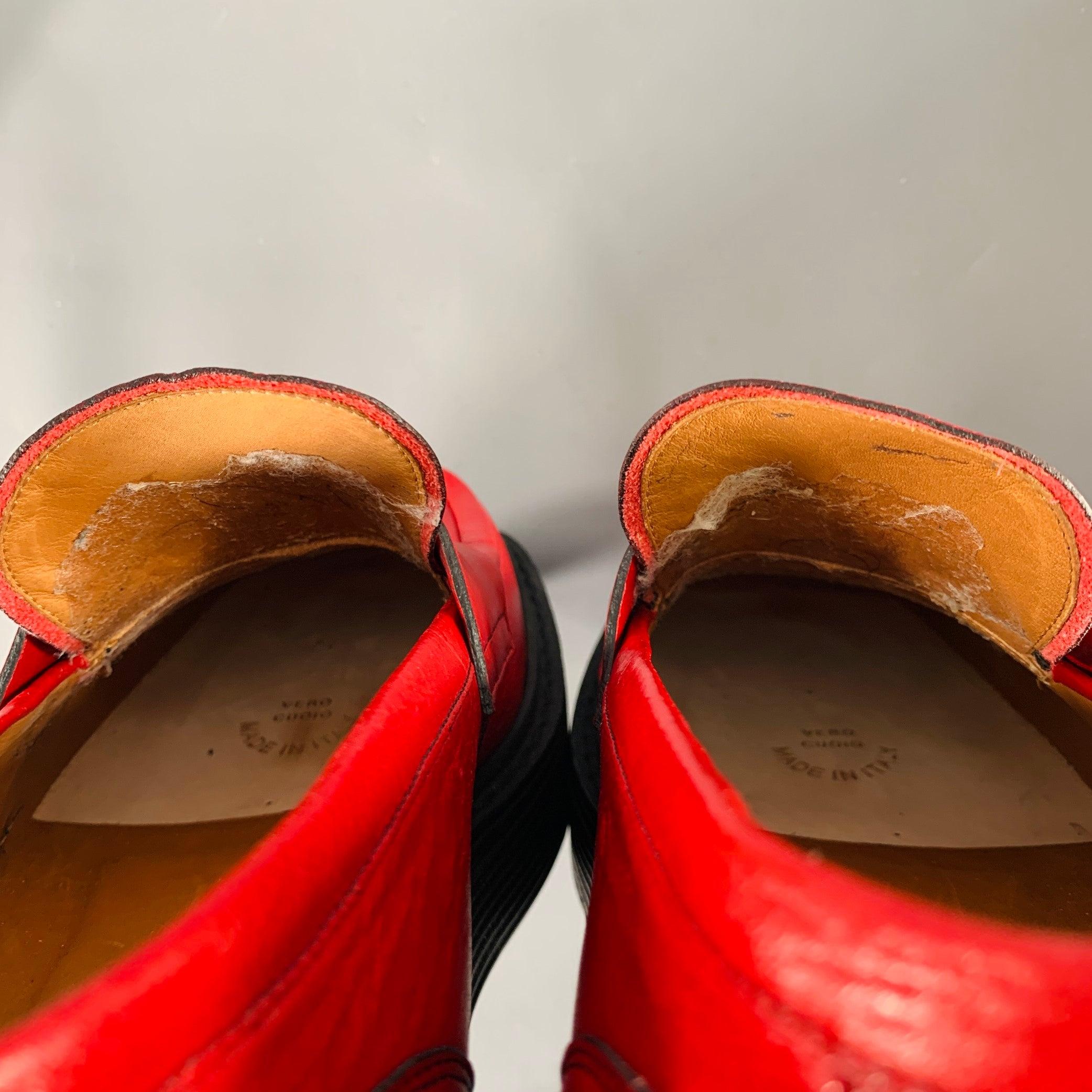 MARNI Size 7 Red Black Leather Platform Penny Loafers 7