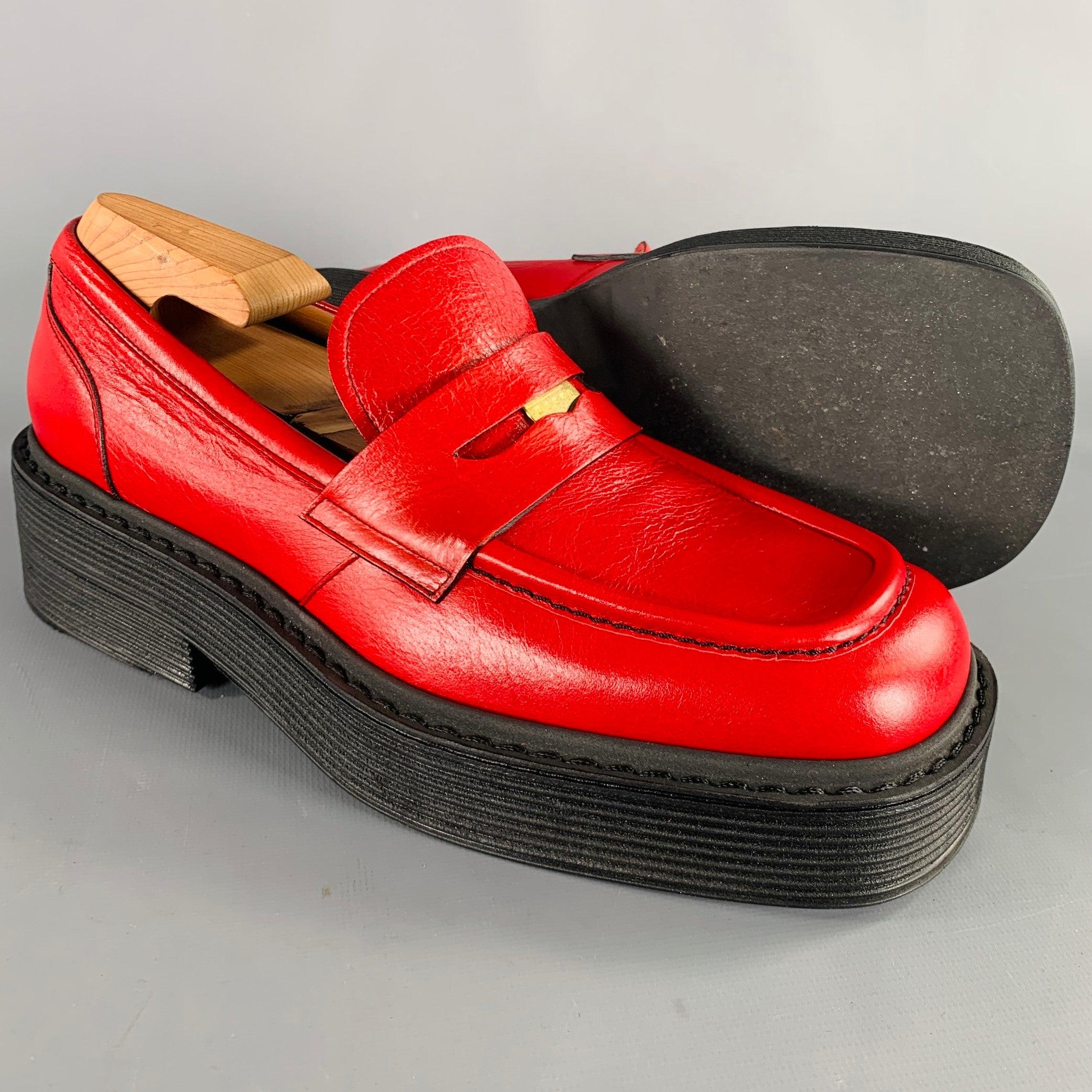 MARNI Size 7 Red Black Leather Platform Penny Loafers 1