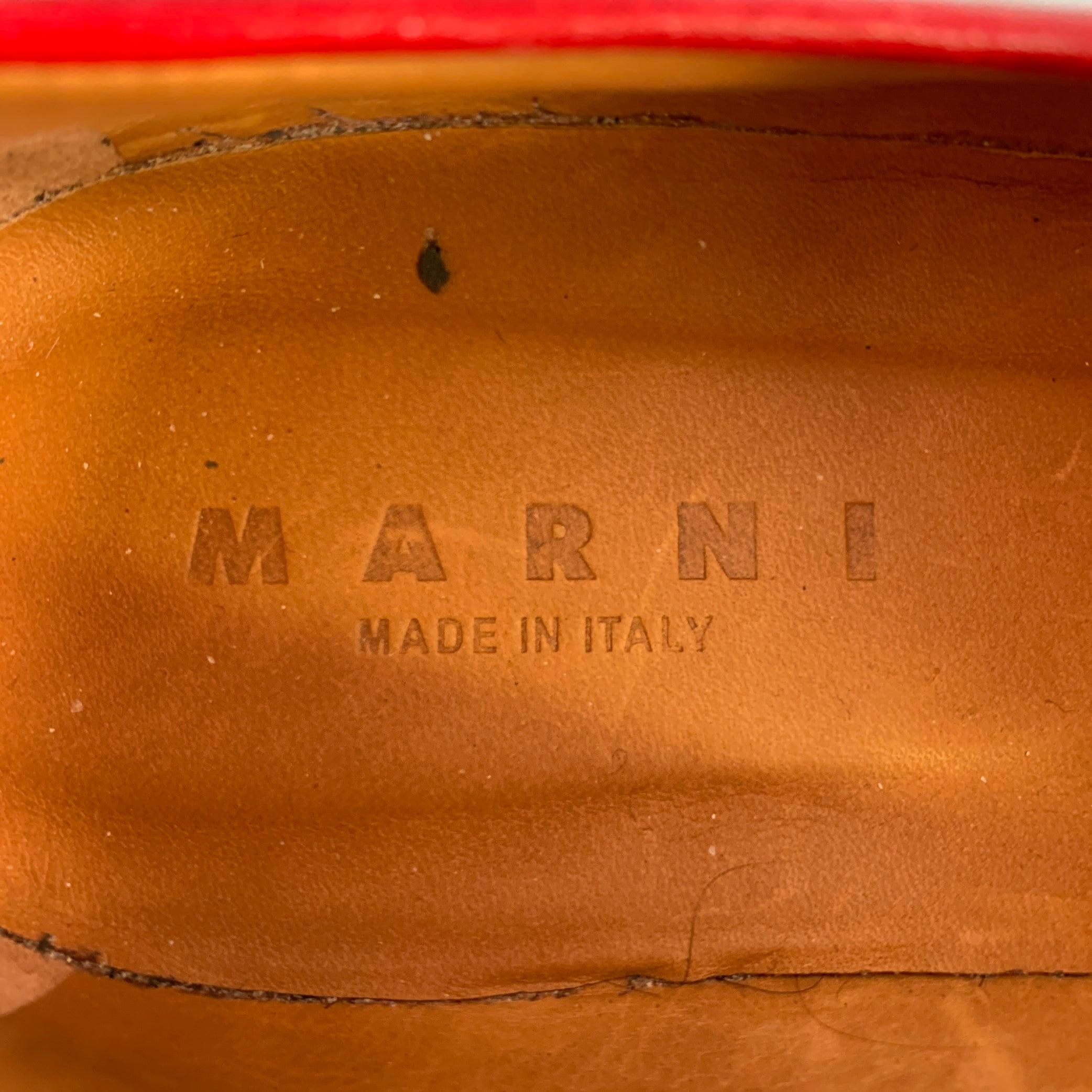 MARNI Size 7 Red Black Leather Platform Penny Loafers 3