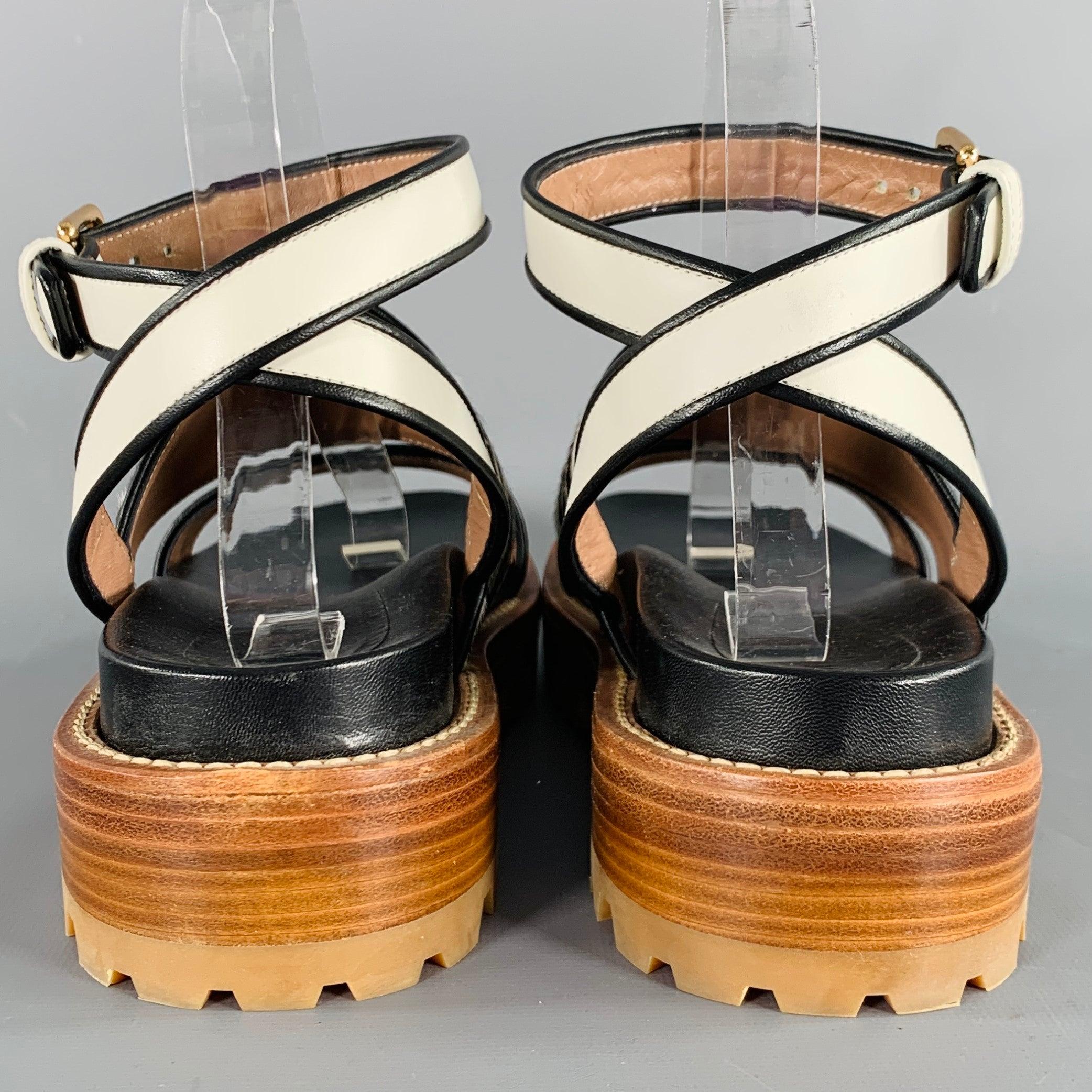 Marron MARNI Size 8 Black Multi Color Leather Mixed Patterns Calf Hair Sandals (Sandales en poils de veau) en vente