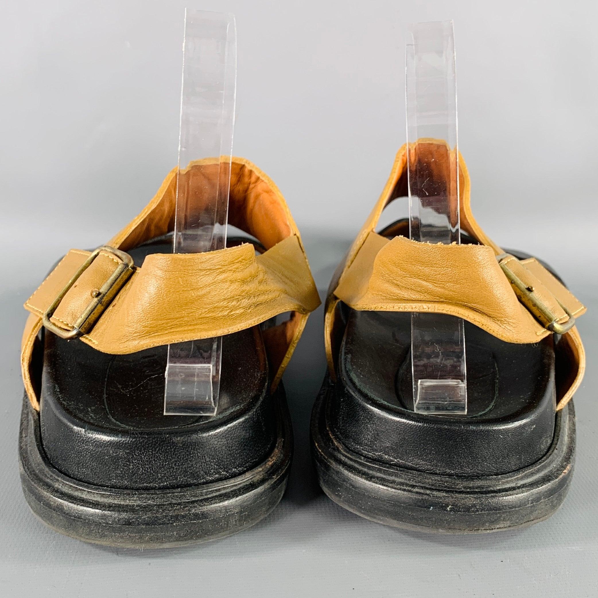 MARNI Size 8 Black Tan Two Toned Leather Strap Sandals In Good Condition For Sale In San Francisco, CA