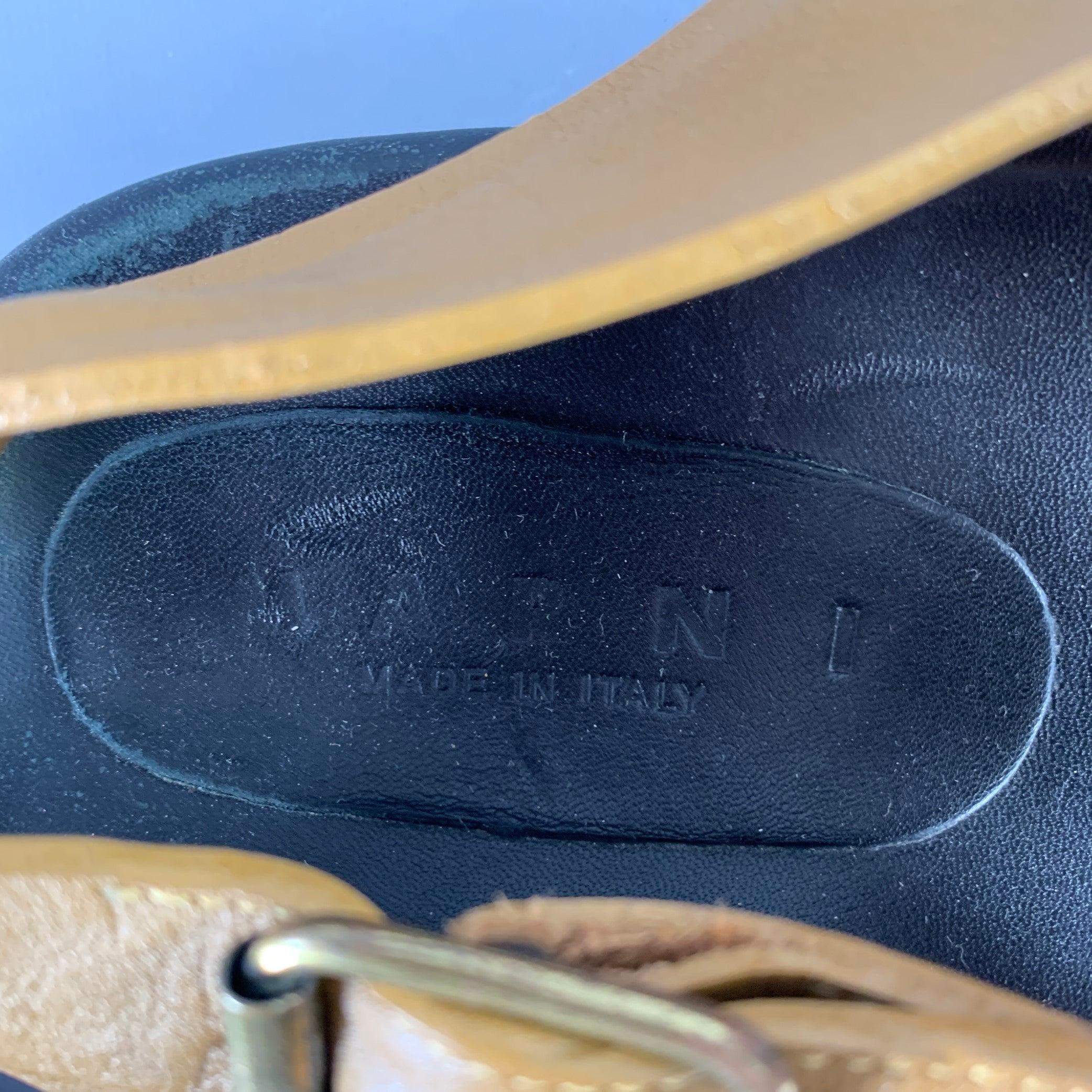 MARNI Size 8 Black Tan Two Toned Leather Strap Sandals For Sale 3