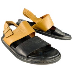 MARNI Taille 8 Sandales à lanières en cuir bicolore noir et tan
