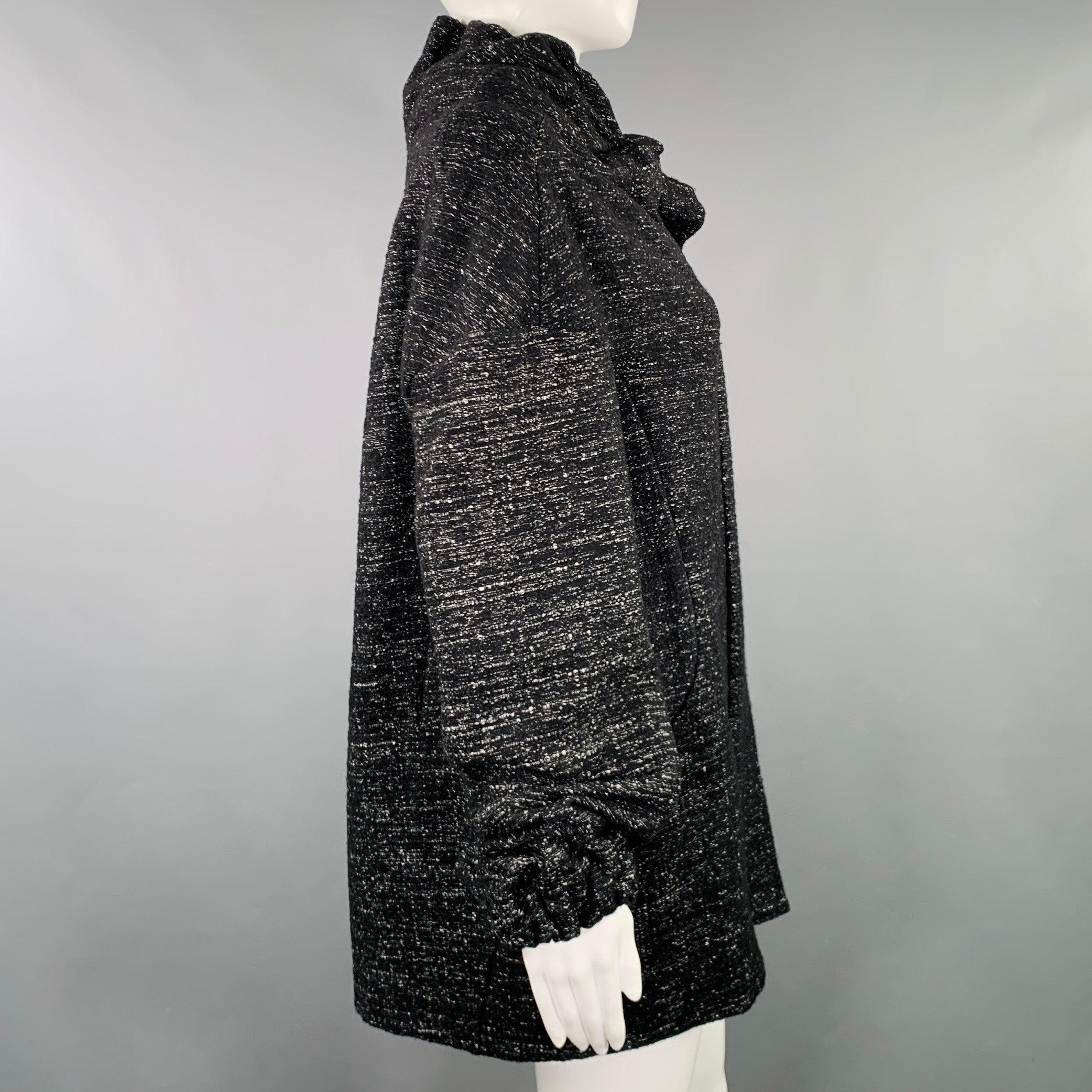 MARNI Größe 8 Schwarz-Weißer gewebter Mantel aus Wollmischung mit gerafftem Reißverschluss im Zustand „Hervorragend“ im Angebot in San Francisco, CA