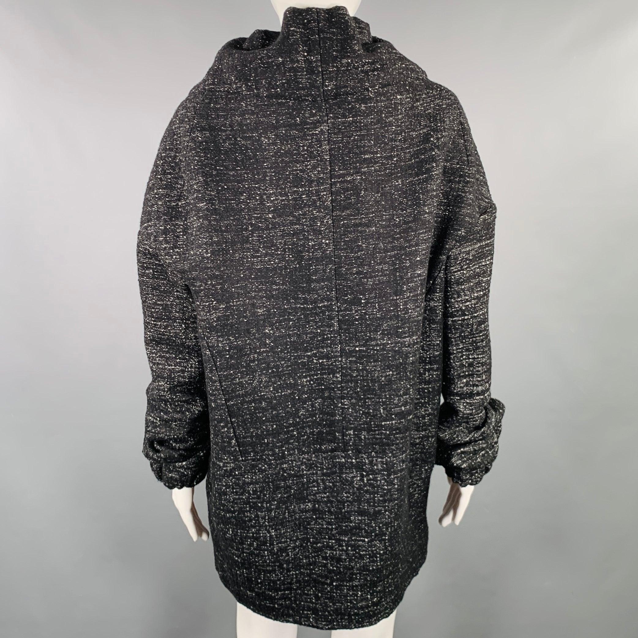 MARNI Größe 8 Schwarz-Weißer gewebter Mantel aus Wollmischung mit gerafftem Reißverschluss Herren im Angebot
