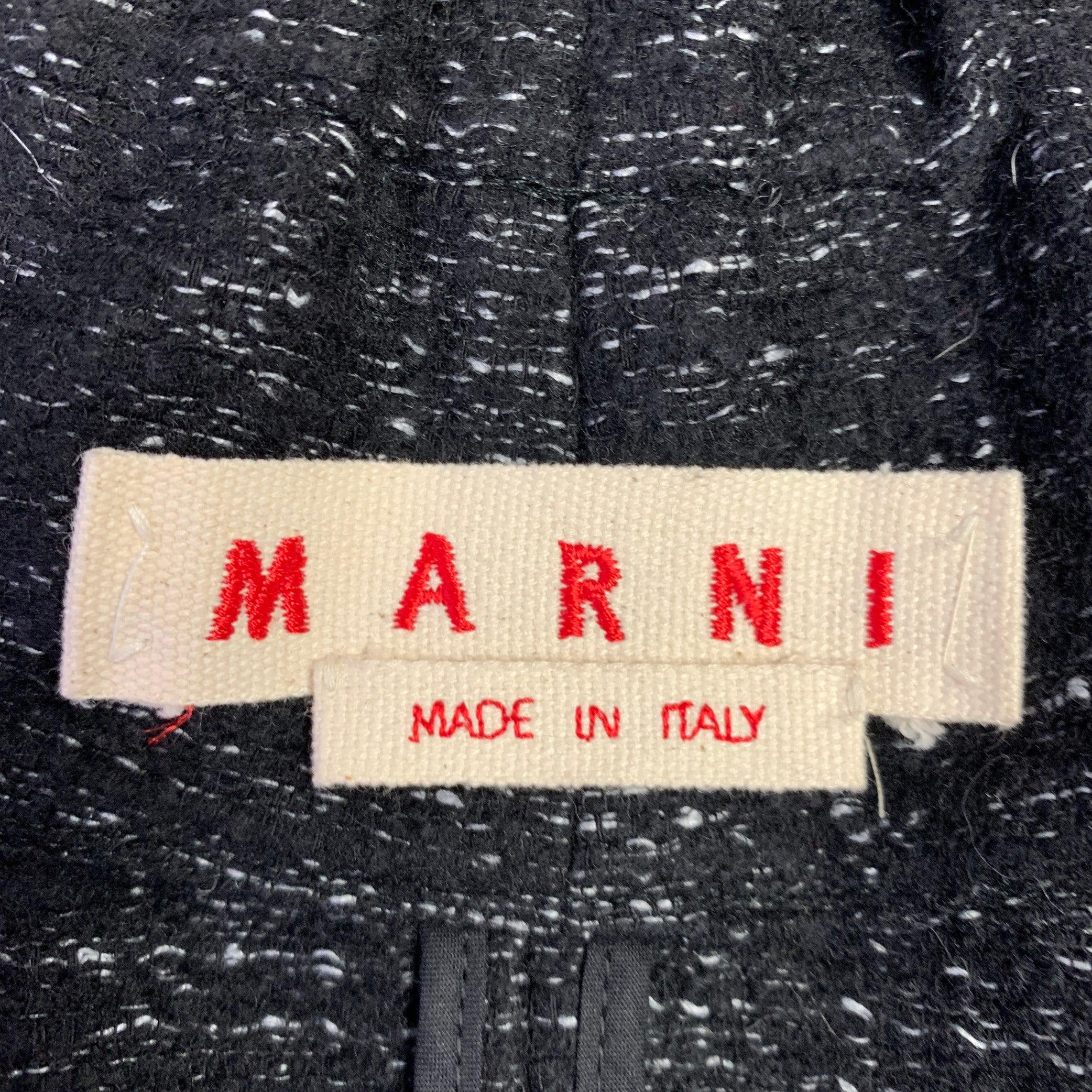 MARNI Größe 8 Schwarz-Weißer gewebter Mantel aus Wollmischung mit gerafftem Reißverschluss im Angebot 1