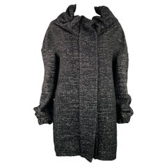 MARNI Talla 8 Negro Blanco Mezcla de Lana Tejido Acanalado Abrigo con Cremallera