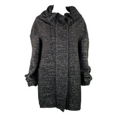 MARNI Talla 8 Negro Blanco Mezcla de Lana Tejido Acanalado Abrigo con Cremallera