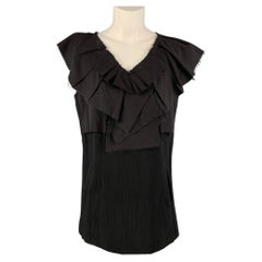 MARNI Size 8 Black Wool & Nylon Sleeveless Blouse