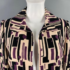 MARNI Size 8 Rose Purple Black Cotton Silk Print Open Front Coat
