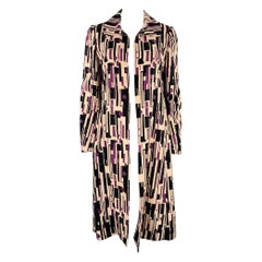 MARNI Size 8 Rose Purple Black Cotton Silk Print Open Front Coat