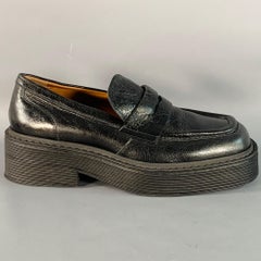 MARNI Size 9 Black Leather Platform Penny Loafer Flats