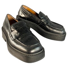 MARNI Size 9 Black Leather Platform Penny Loafer Flats