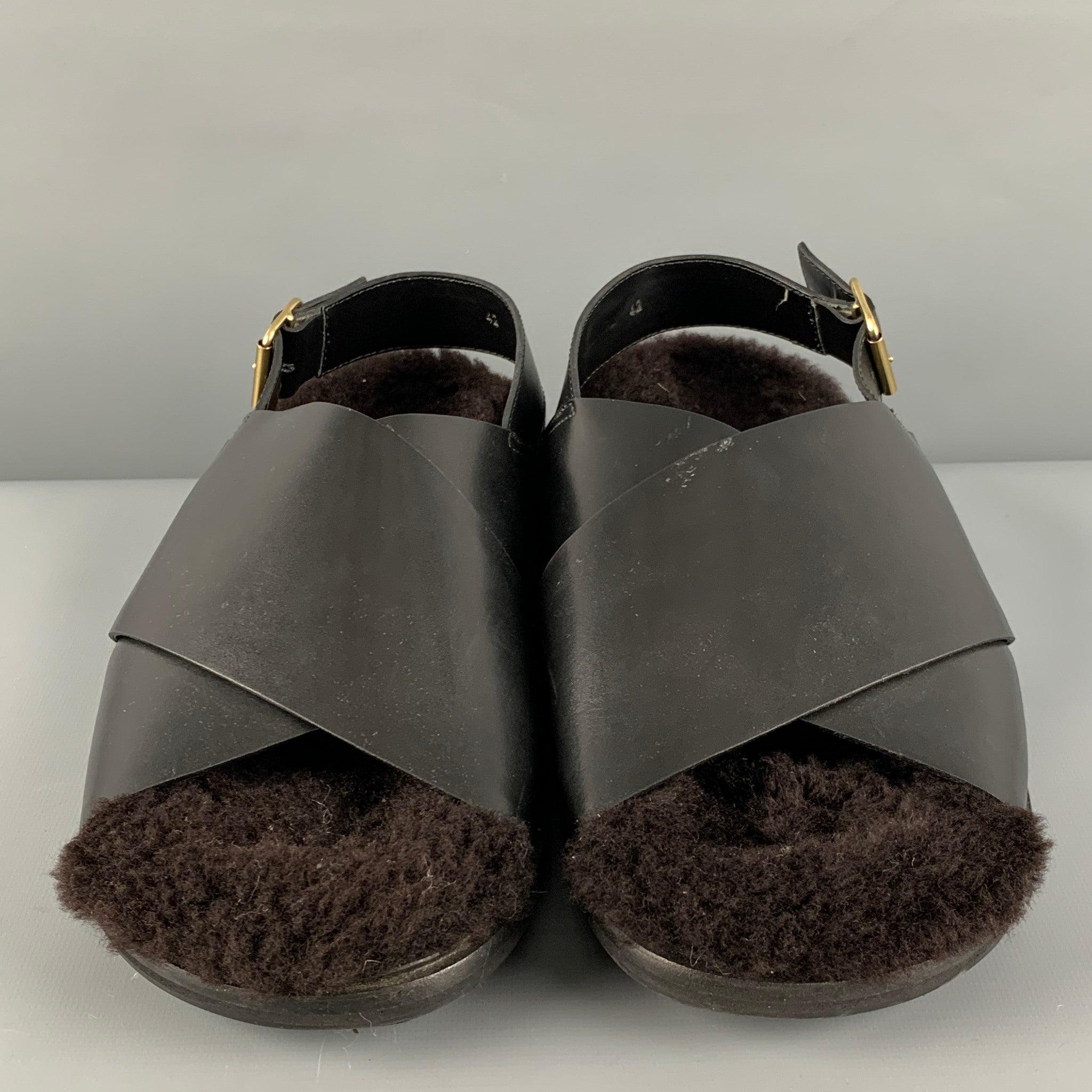 Men's MARNI Size 9 Black Leather Sandals For Sale
