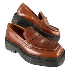 MARNI Size 9 Brown Leather Square Toe Loafers