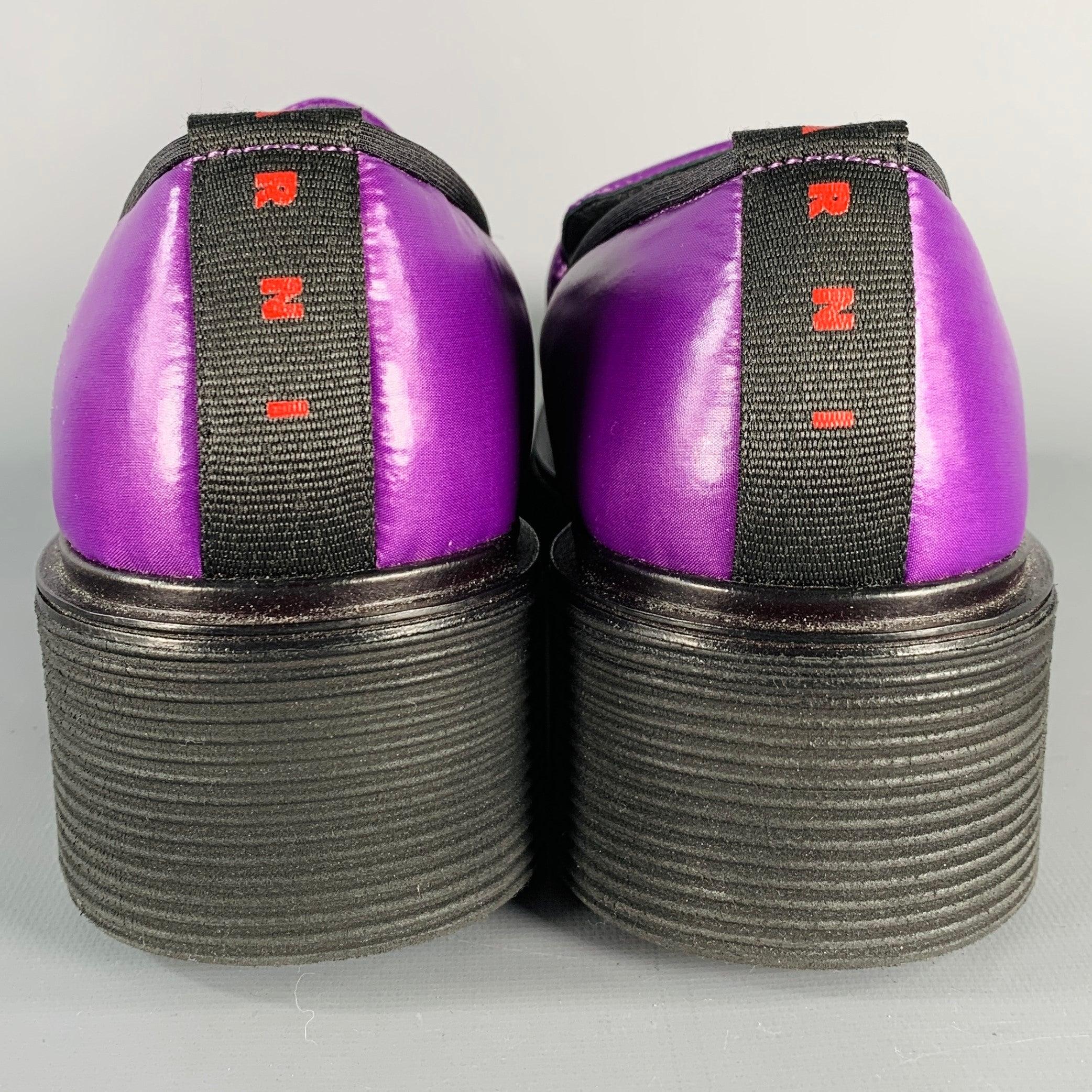 Viola Marni taglia 9, viola, nero, tecno, con piattaforma imbottita e pad in vendita