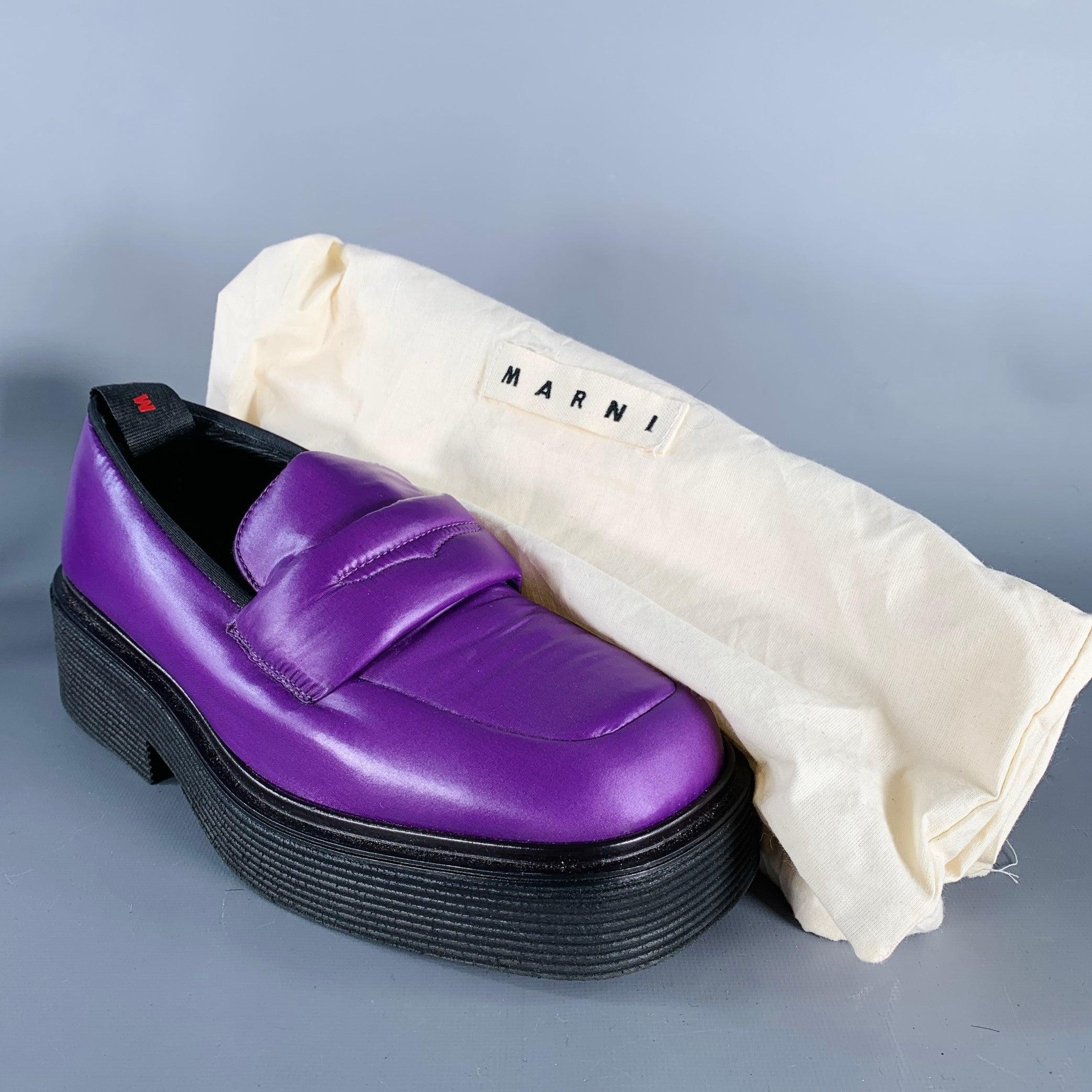Marni taglia 9, viola, nero, tecno, con piattaforma imbottita e pad in vendita 4