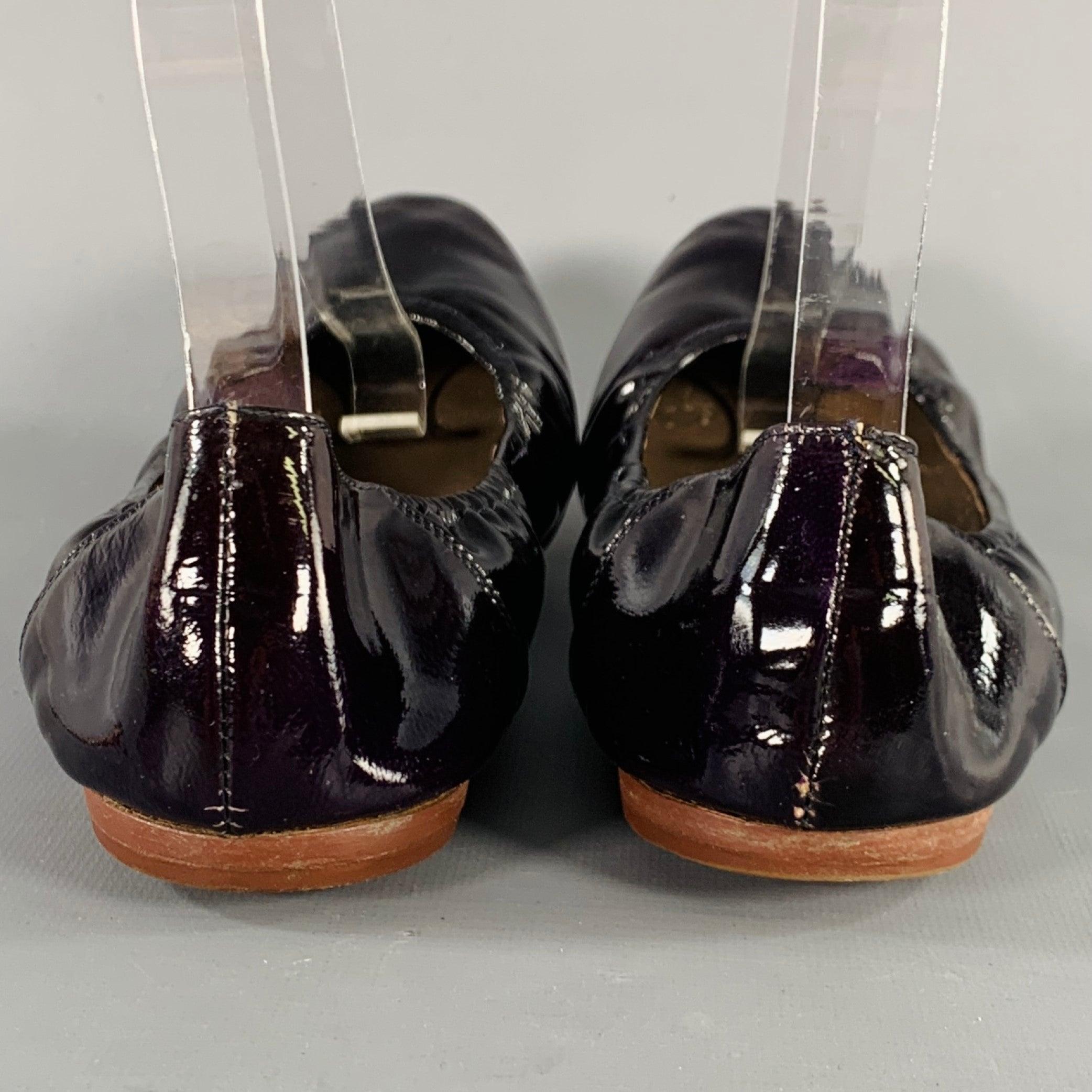 Black MARNI Size 9.5 Vernice Purple Patent Leather Ballet Flats For Sale