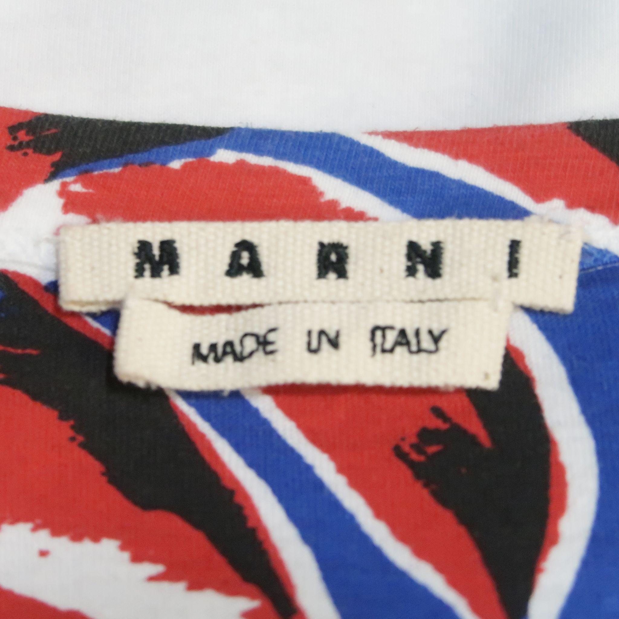 MARNI Size L Red & Blue Print Cotton T-shirt In Excellent Condition In San Francisco, CA