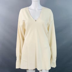 MARNI Size M Beige Viscose Blend Long Sleeve V-Neck Blouse