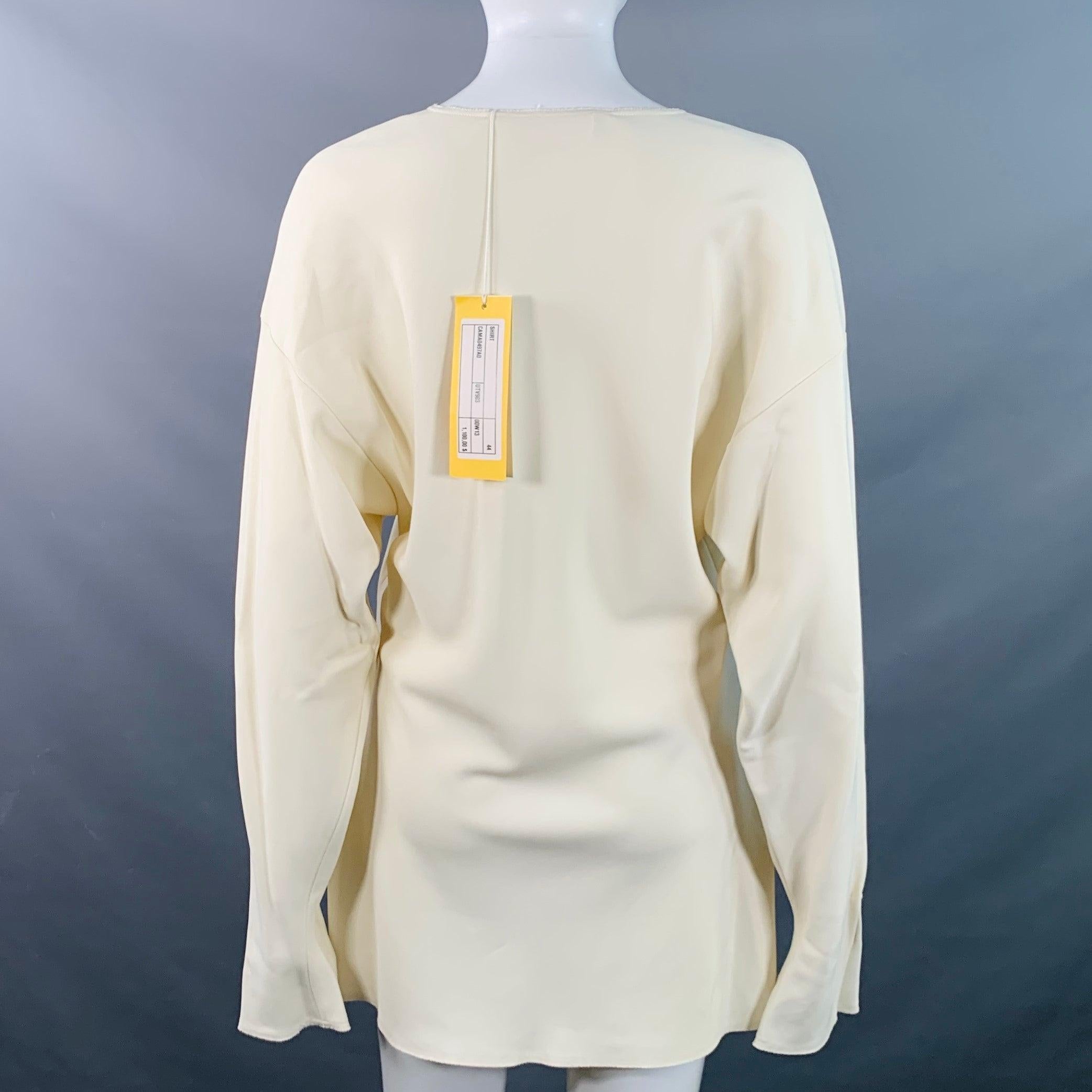 MARNI Taille M Chemisier à manches longues et col V en mélange de viscose beige Excellent état - En vente à San Francisco, CA