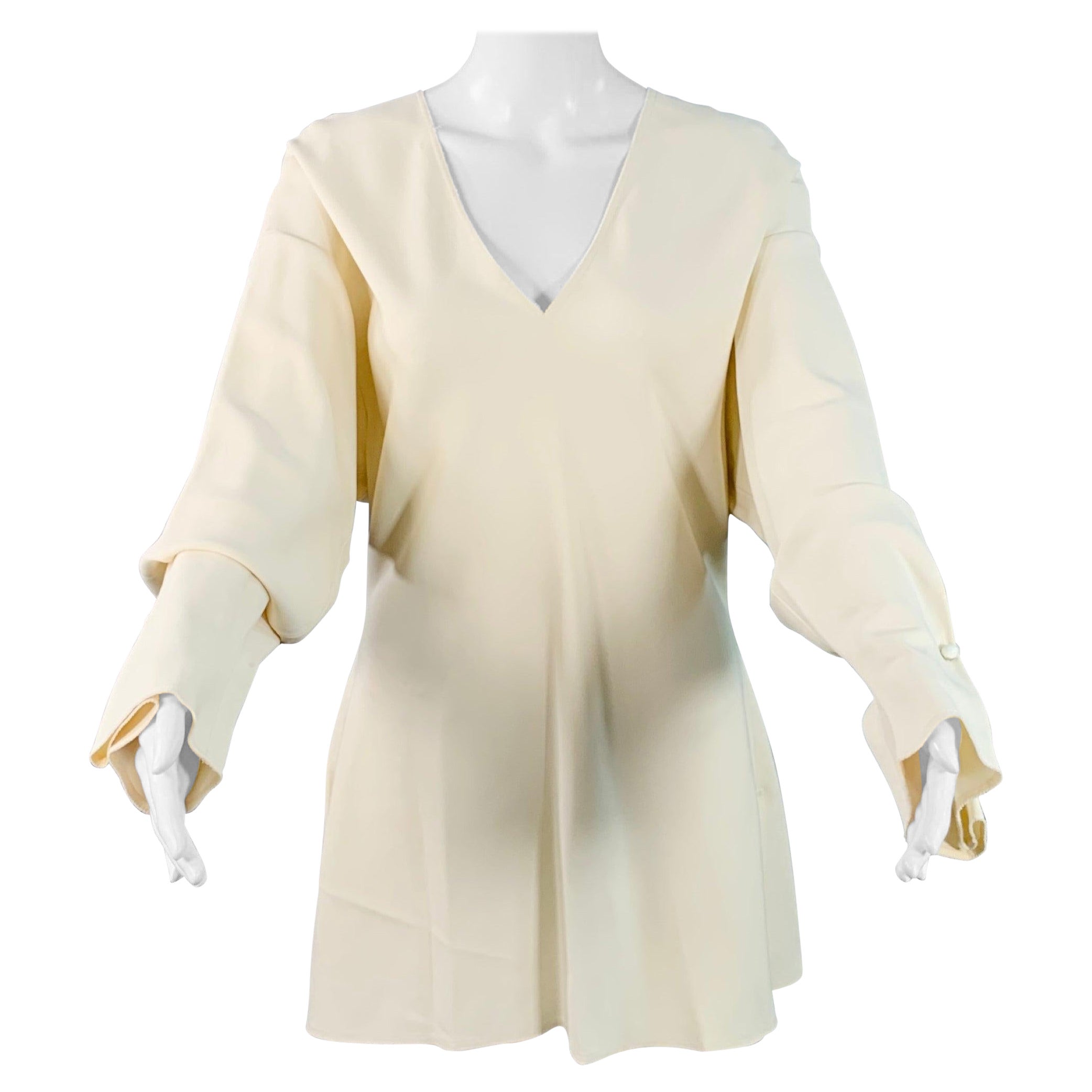MARNI Taille M Chemisier à manches longues et col V en mélange de viscose beige en vente