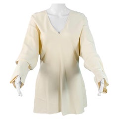 MARNI Size M Beige Viscose Blend Long Sleeve V-Neck Blouse