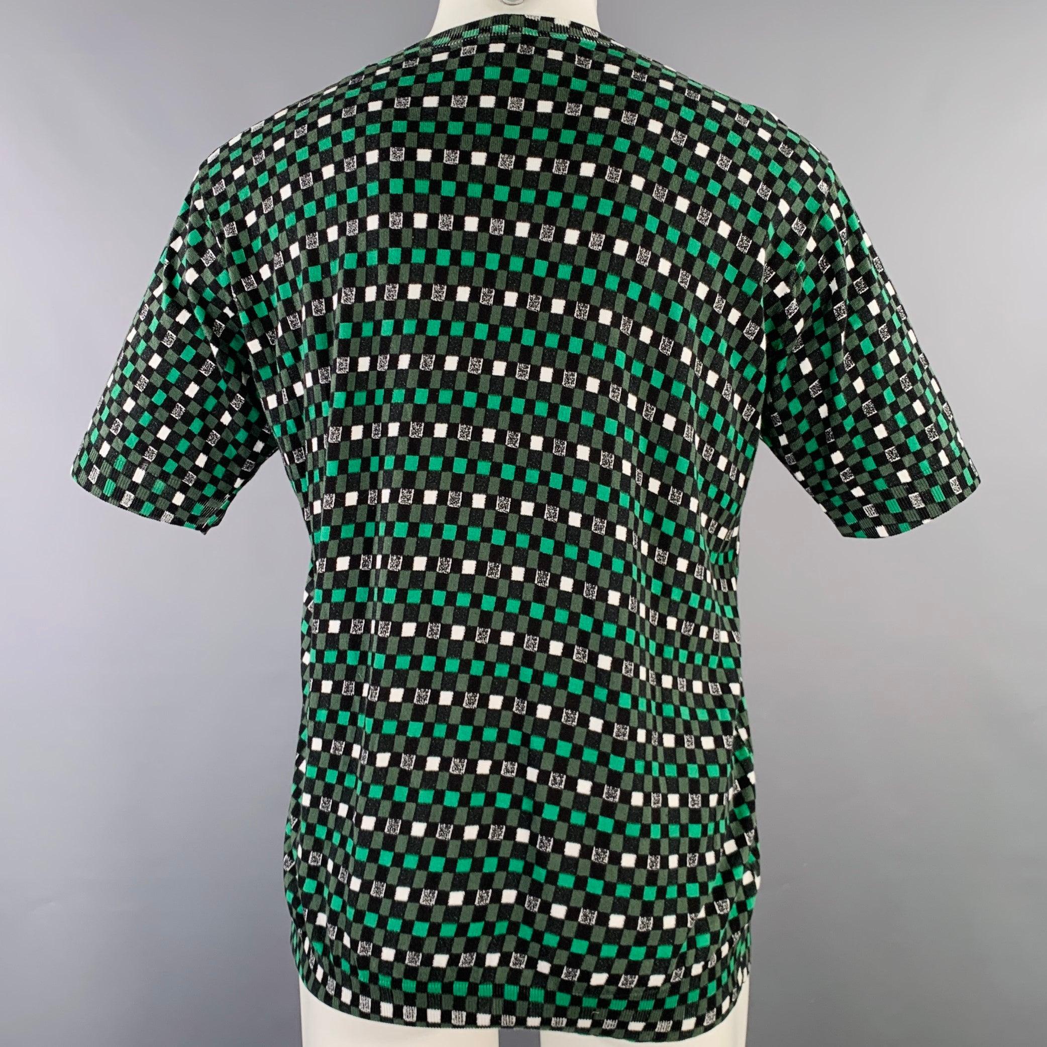 Men's MARNI Size M Green Black Checkered Cotton Short Sleeve Pullover For Sale