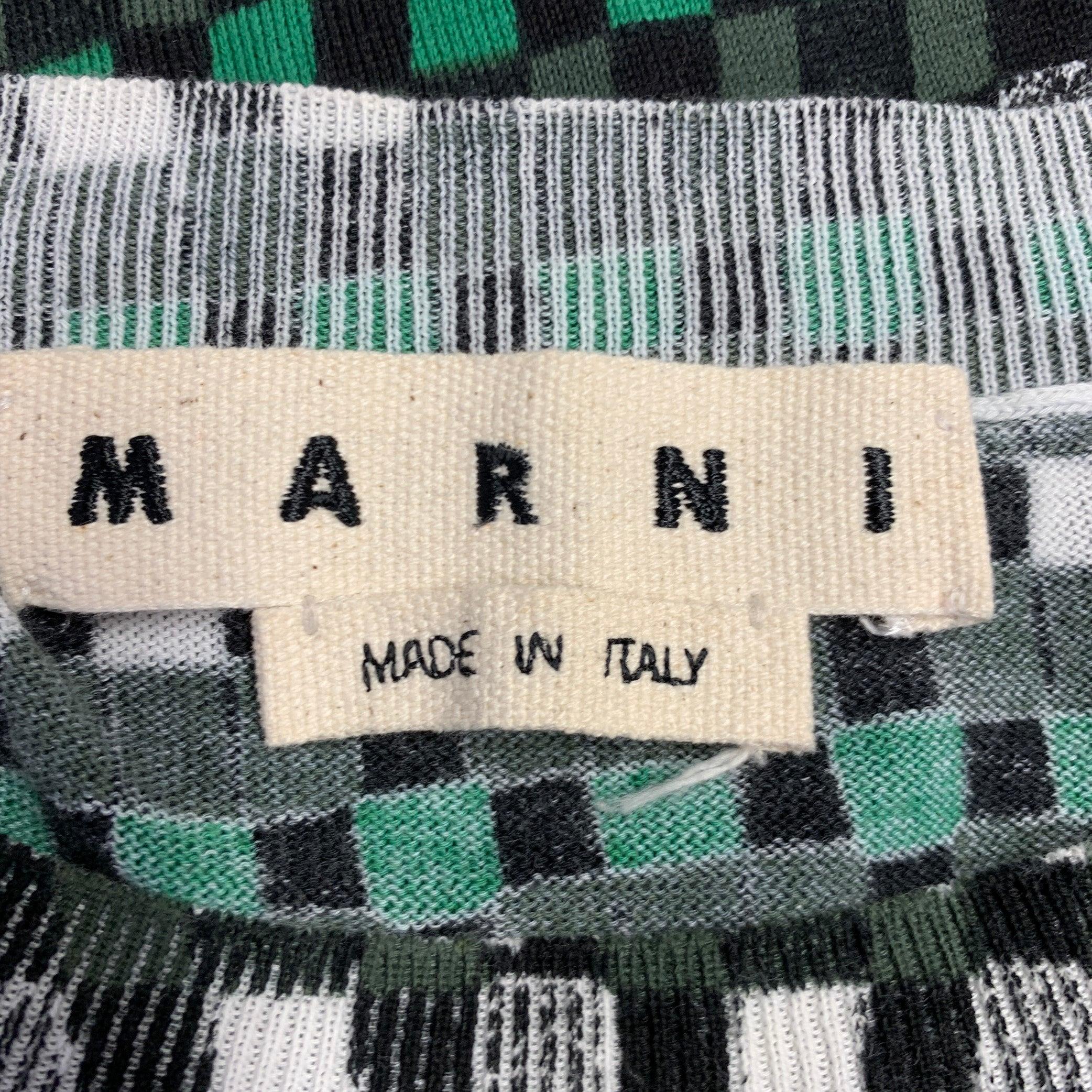 MARNI Size M Green Black Checkered Cotton Short Sleeve Pullover For Sale 1