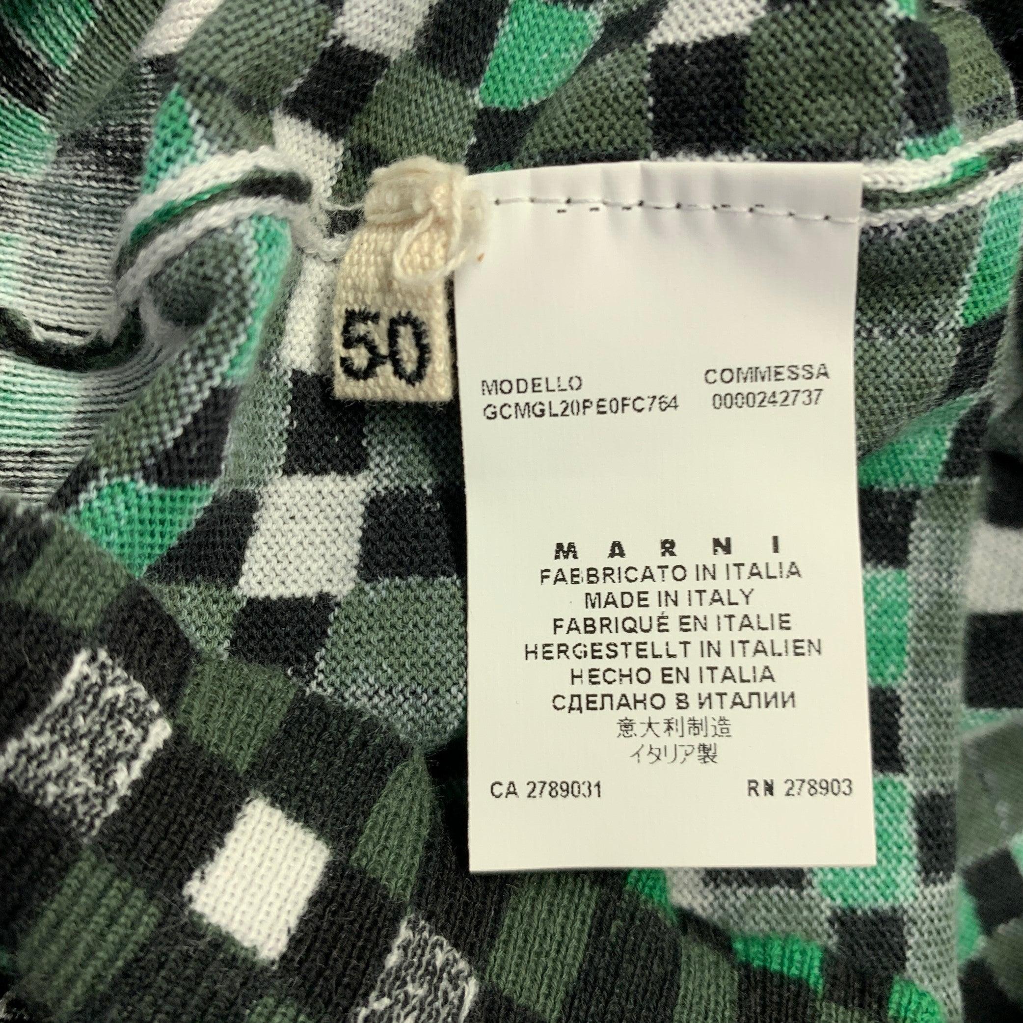 MARNI Size M Green Black Checkered Cotton Short Sleeve Pullover For Sale 2