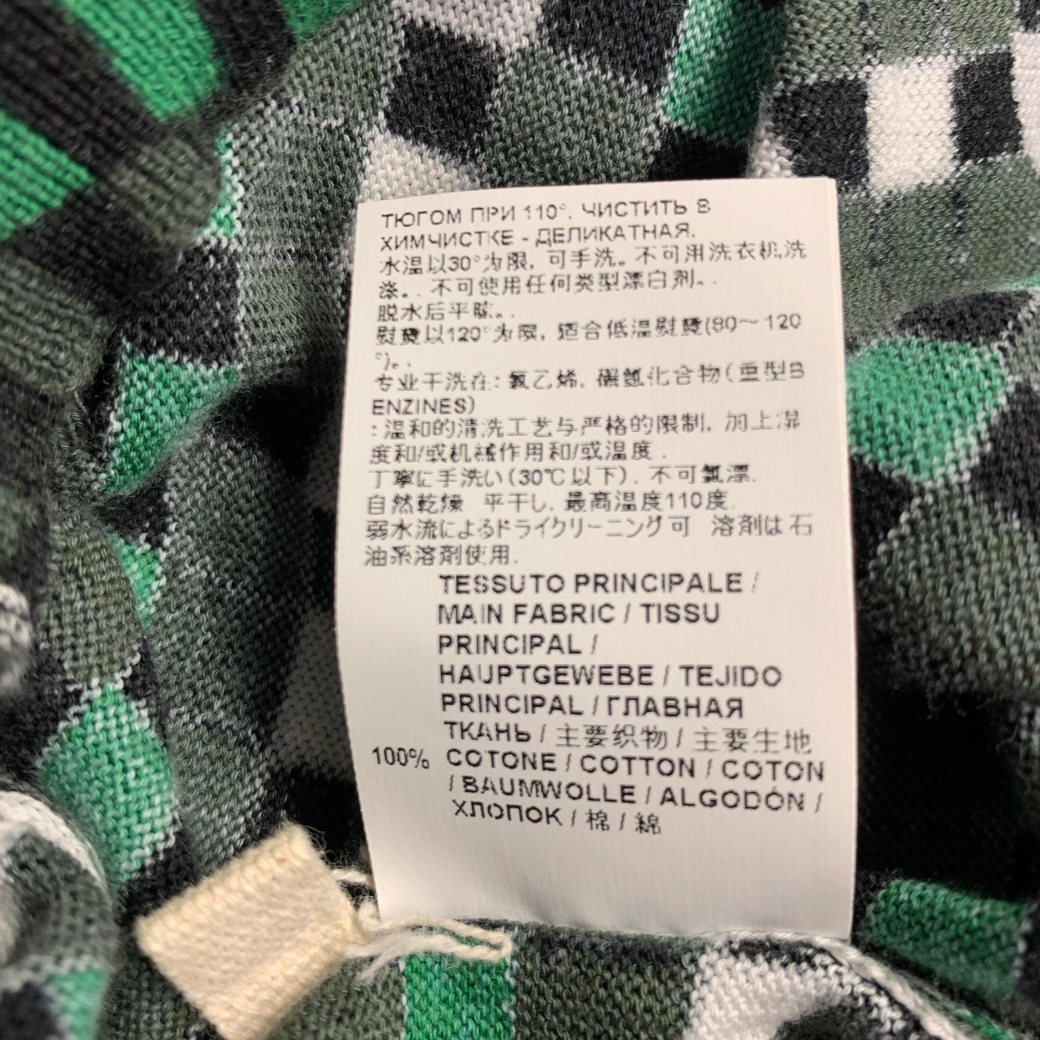 MARNI Size M Green Black Checkered Cotton Short Sleeve Pullover For Sale 4