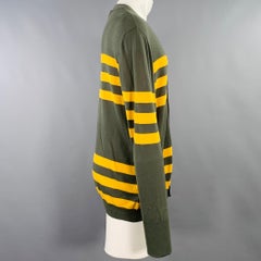 MARNI Size M Green Yellow Stripe Cotton V-Neck Cardigan