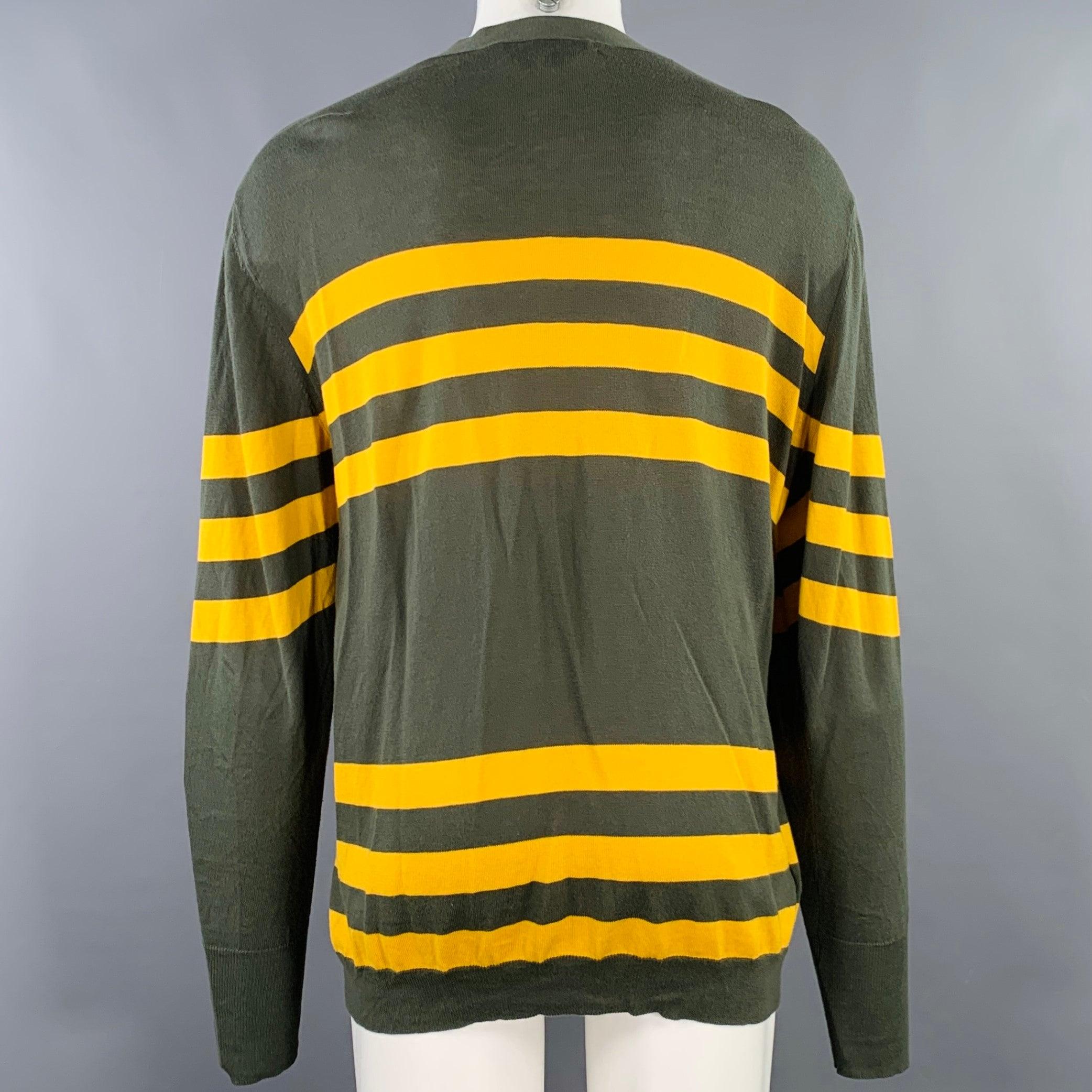 Black MARNI Size M Green Yellow Stripe Cotton V-Neck Cardigan For Sale