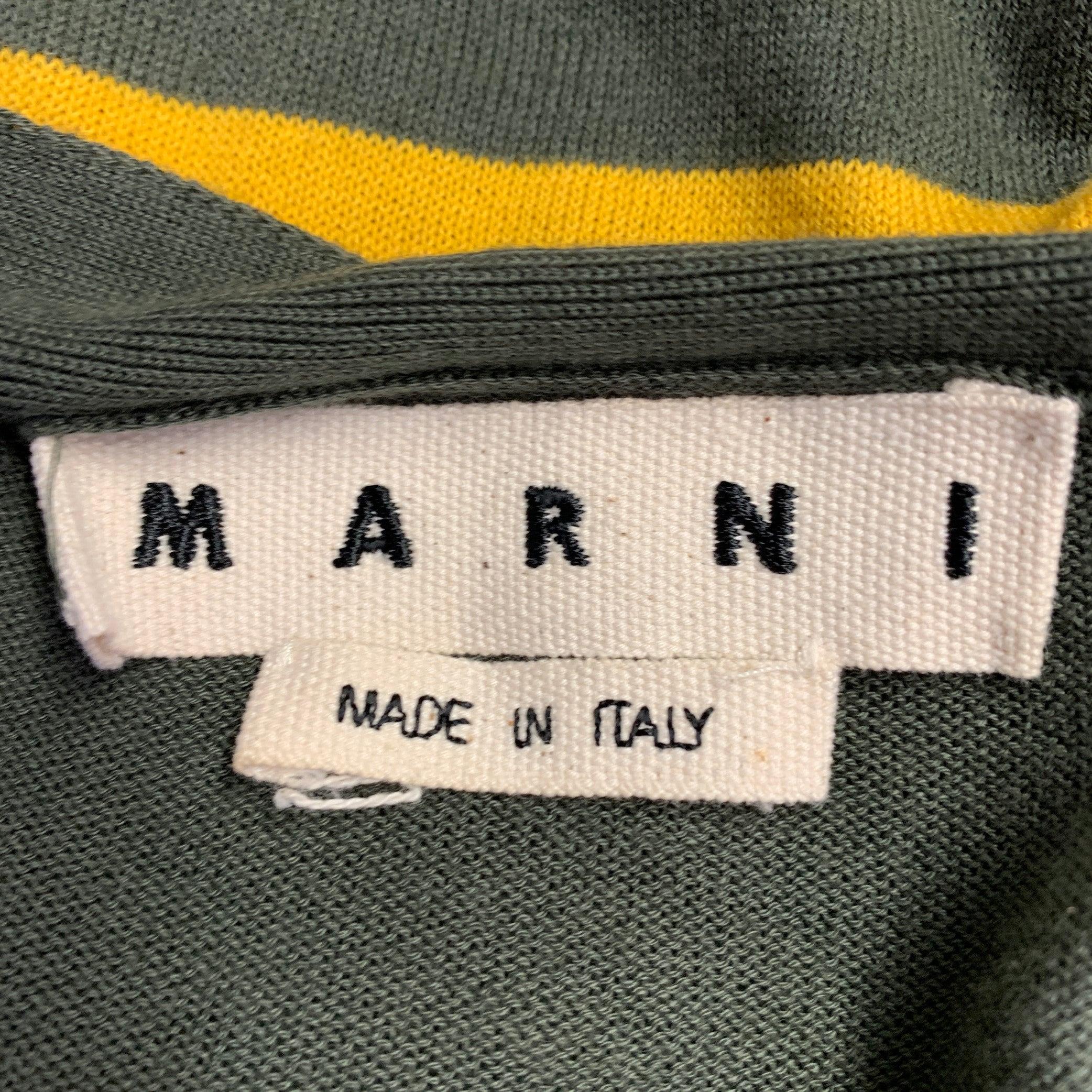 MARNI Size M Green Yellow Stripe Cotton V-Neck Cardigan In Excellent Condition For Sale In San Francisco, CA