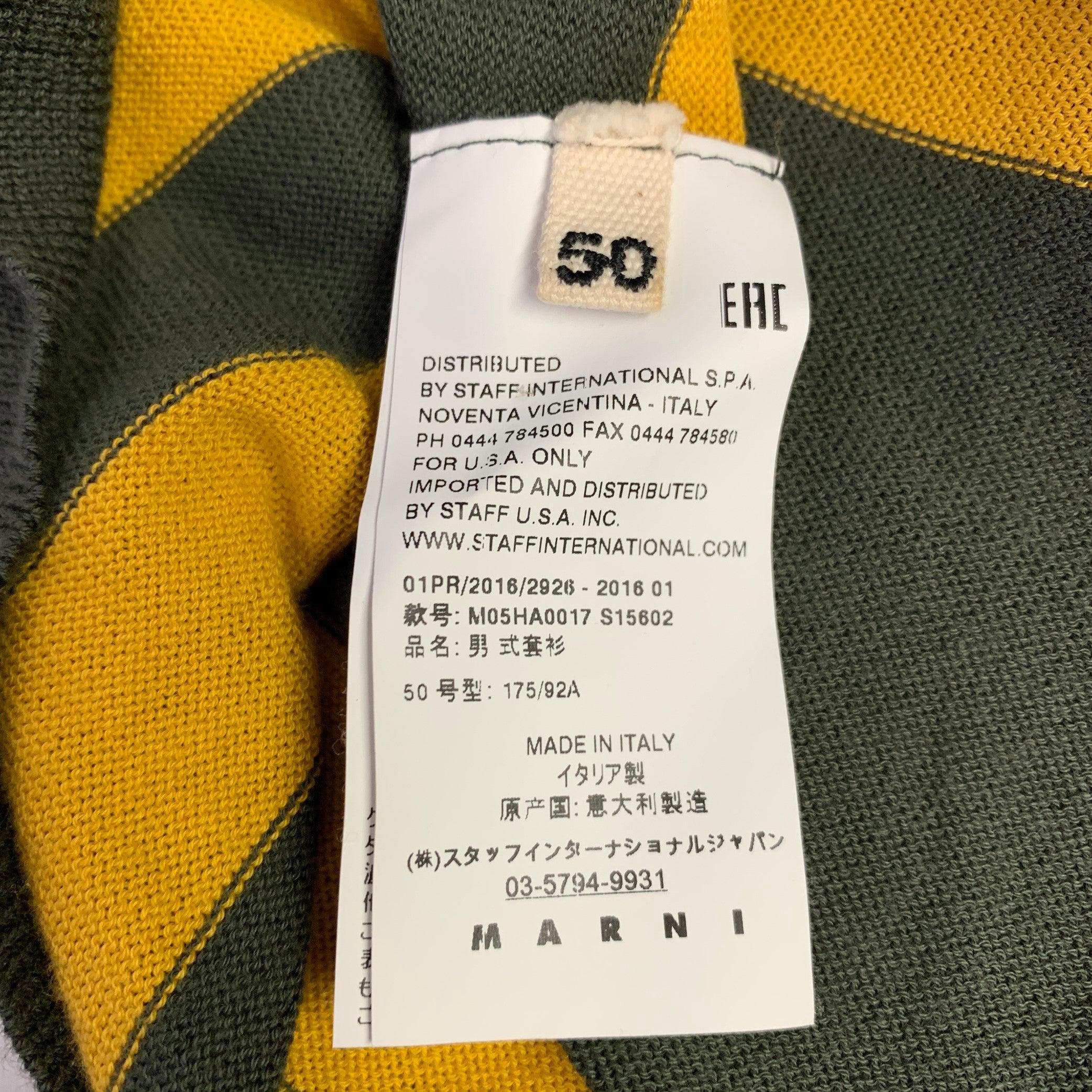 Men's MARNI Size M Green Yellow Stripe Cotton V-Neck Cardigan For Sale