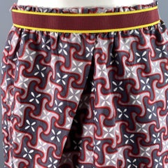 MARNI Size M Grey Red Geometric Silk Above Knee Skirt
