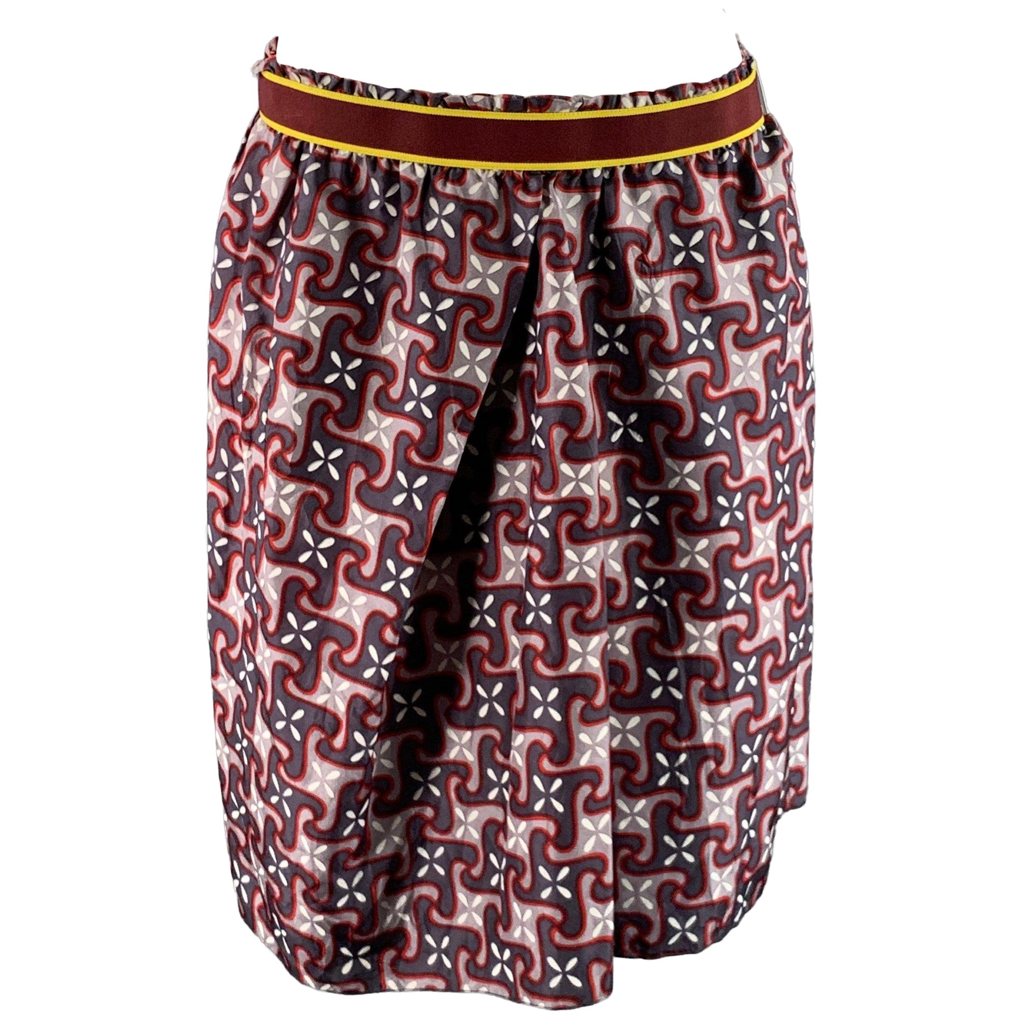 MARNI Size M Grey Red Geometric Silk Above Knee Skirt