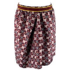 MARNI Size M Grey Red Geometric Silk Above Knee Skirt