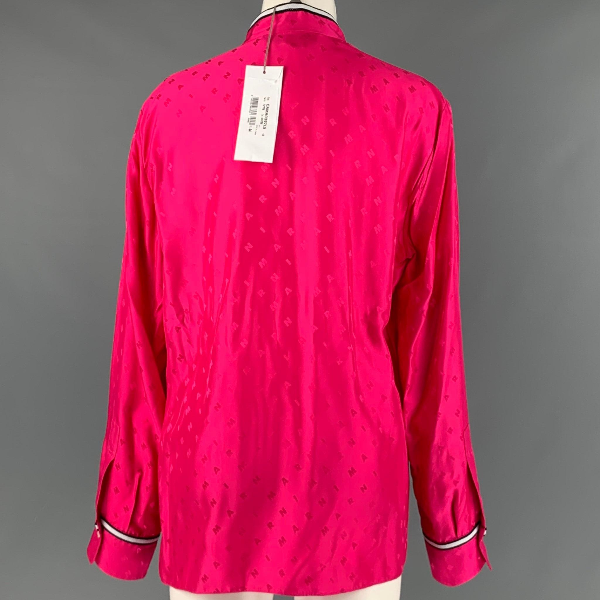 MARNI Size M Pink Monogram Viscose Nehru Collar Long Sleeve Shirt In Excellent Condition For Sale In San Francisco, CA