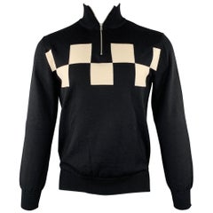 Marni taglia S Pullover 1/4 di zip in lana a scacchi nero crema