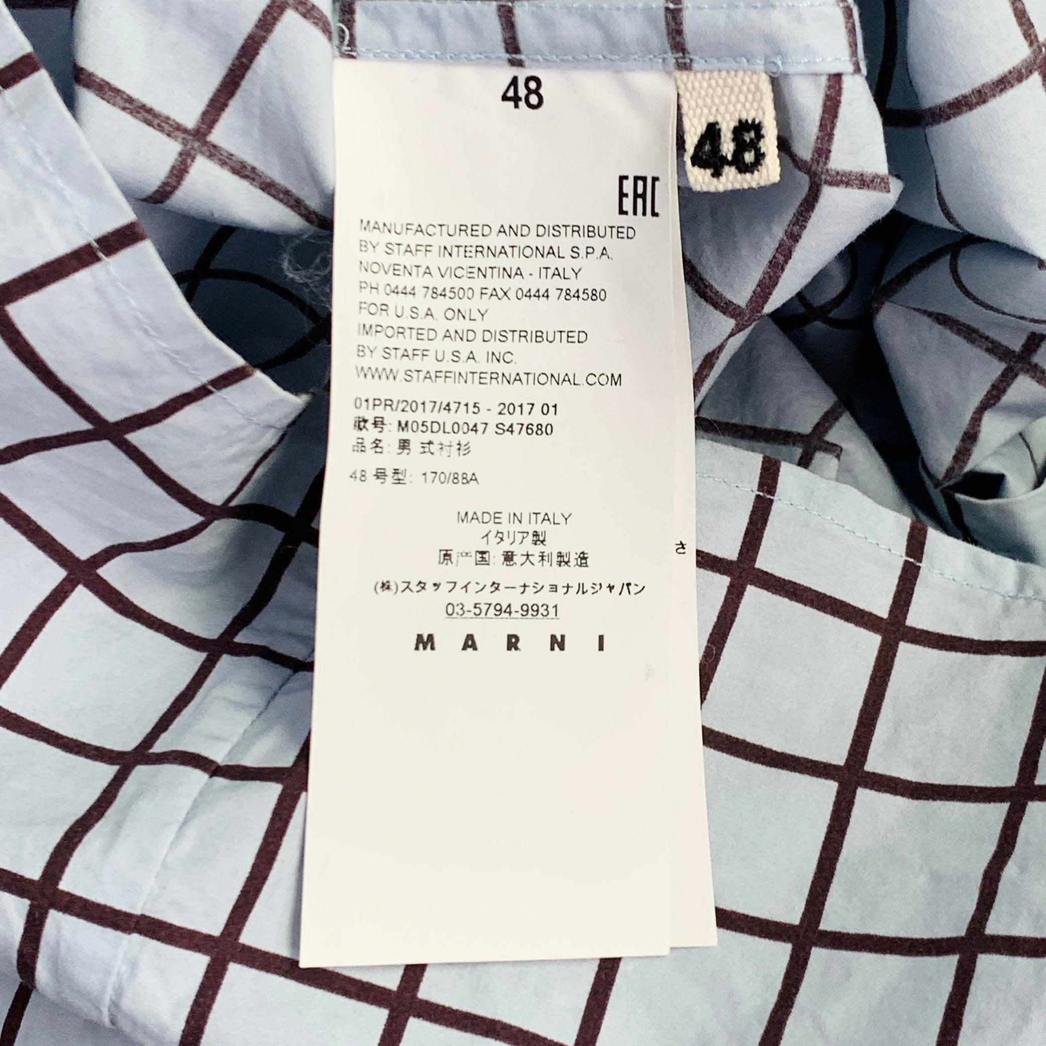 MARNI Taille S Bleu Marron Window Pane Cotton Button Up Short Sleeve Shirt Pour hommes en vente