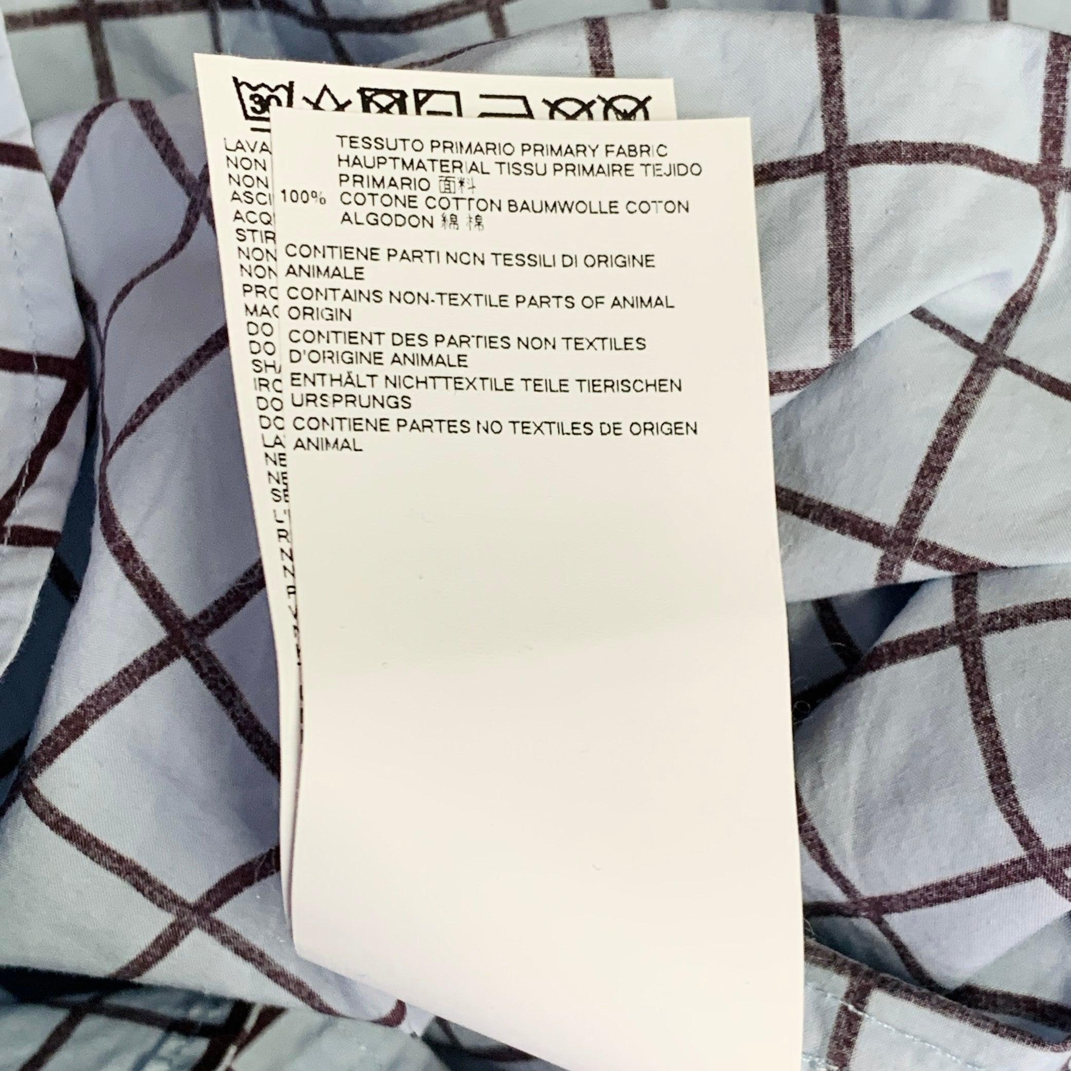 MARNI Taille S Bleu Marron Window Pane Cotton Button Up Short Sleeve Shirt en vente 3