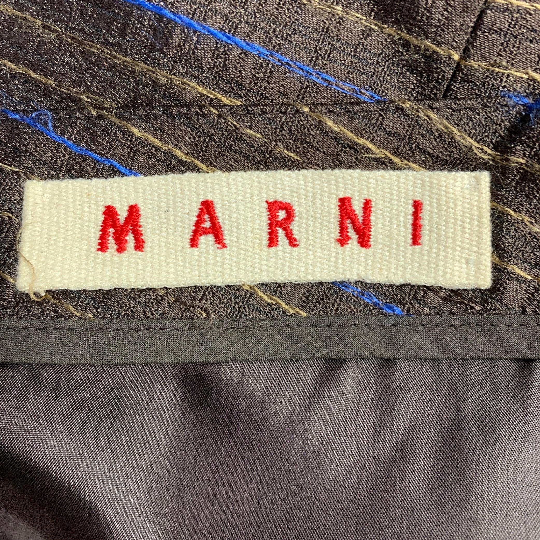 MARNI Size S Brown Blue Tan Silk Stripe A-Line Skirt For Sale 1