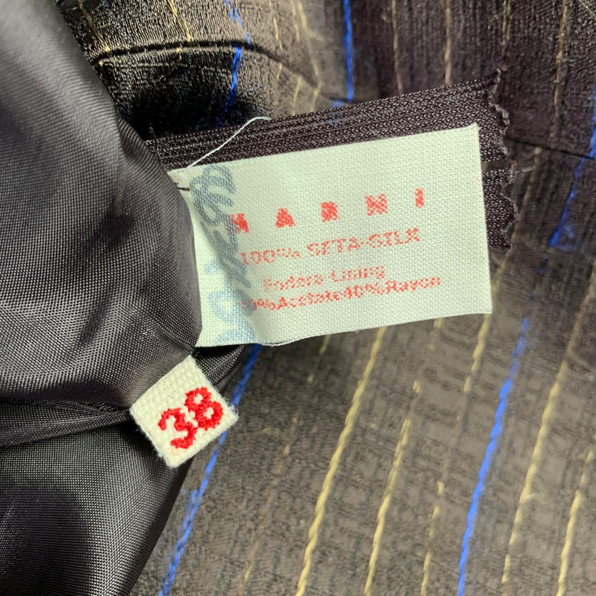 MARNI Size S Brown Blue Tan Silk Stripe A-Line Skirt For Sale 2