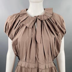 MARNI Size S Khaki Cotton Pleated Knee Length Dress