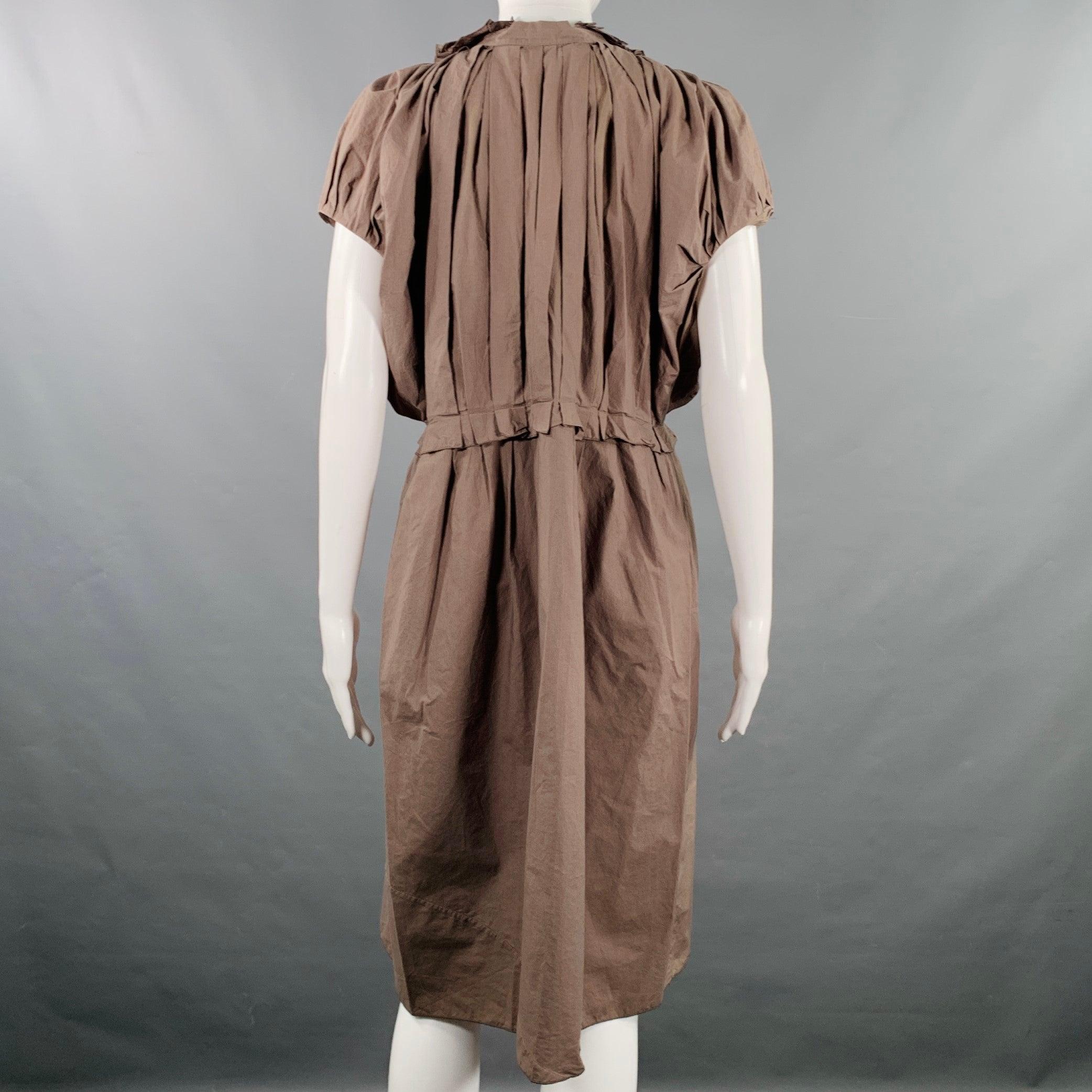MARNI Size S Khaki Cotton Pleated Knee Length Dress In Good Condition For Sale In San Francisco, CA