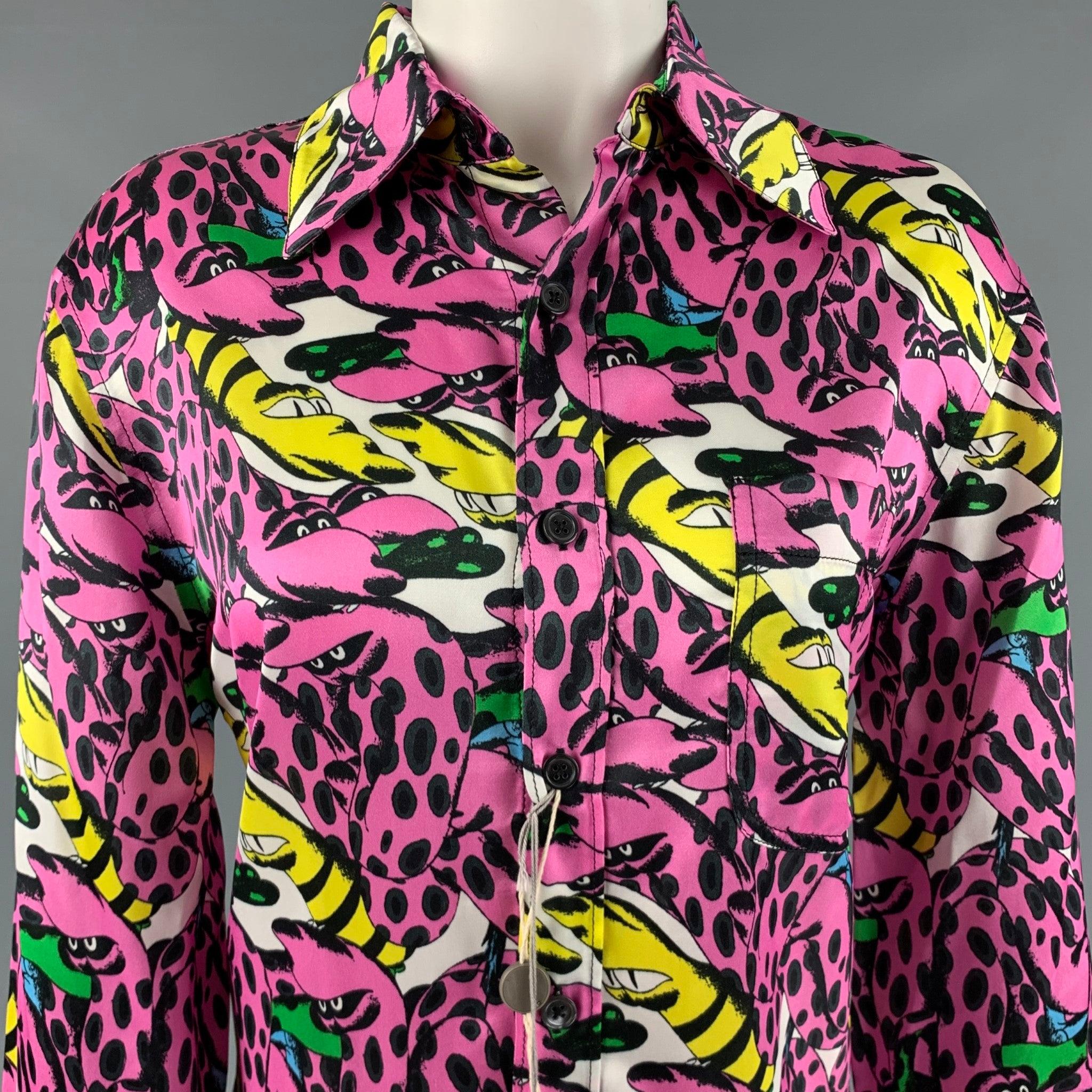 MARNI Size S Pink Multi-Color Viscose Print Button Up Shirt In Excellent Condition For Sale In San Francisco, CA
