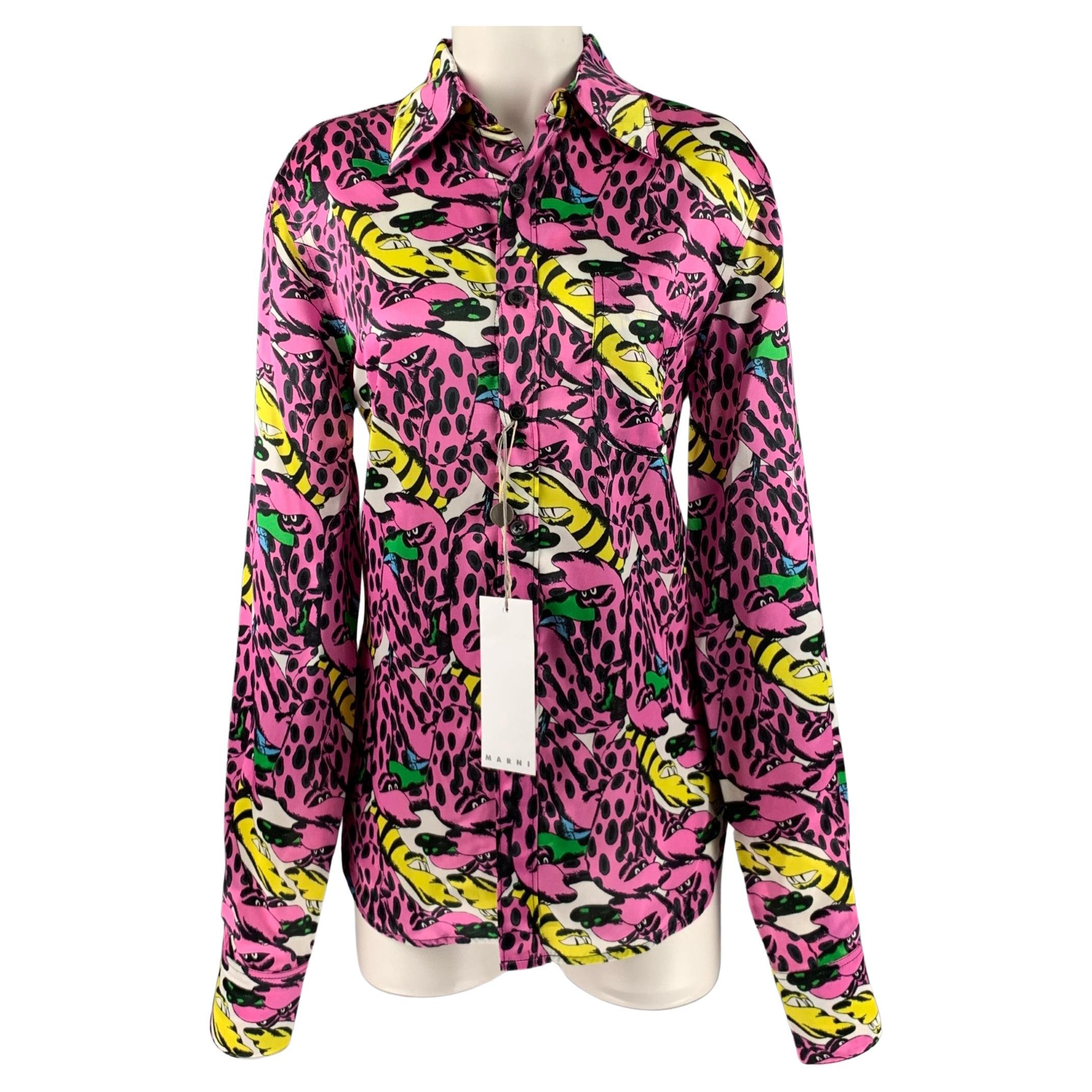 MARNI Taille S Chemise boutonnée en viscose imprimée rose et multicolore
