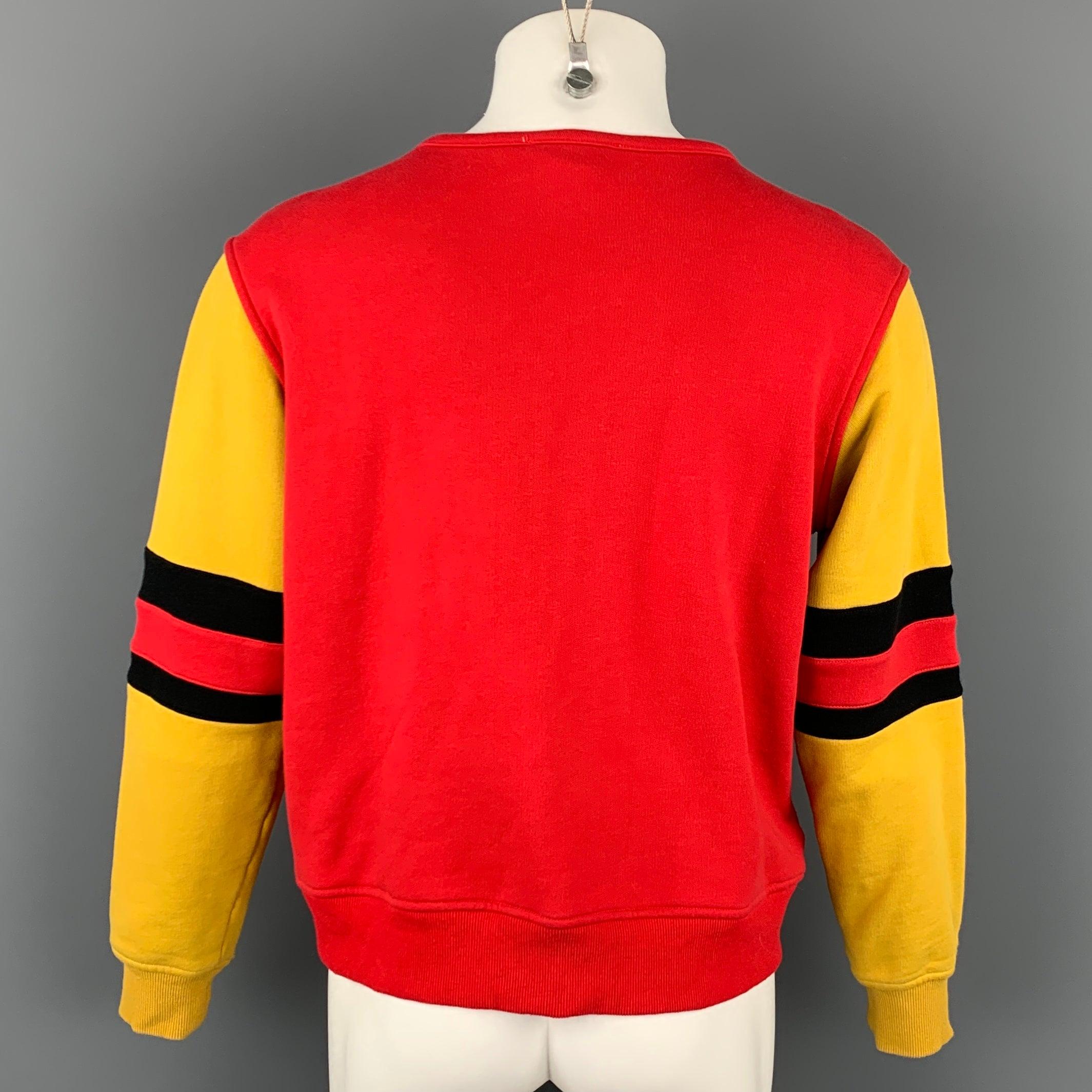 MARNI Size S Red & Mustard Color Block Cotton Crew-Neck Sweatshirt In Good Condition In San Francisco, CA